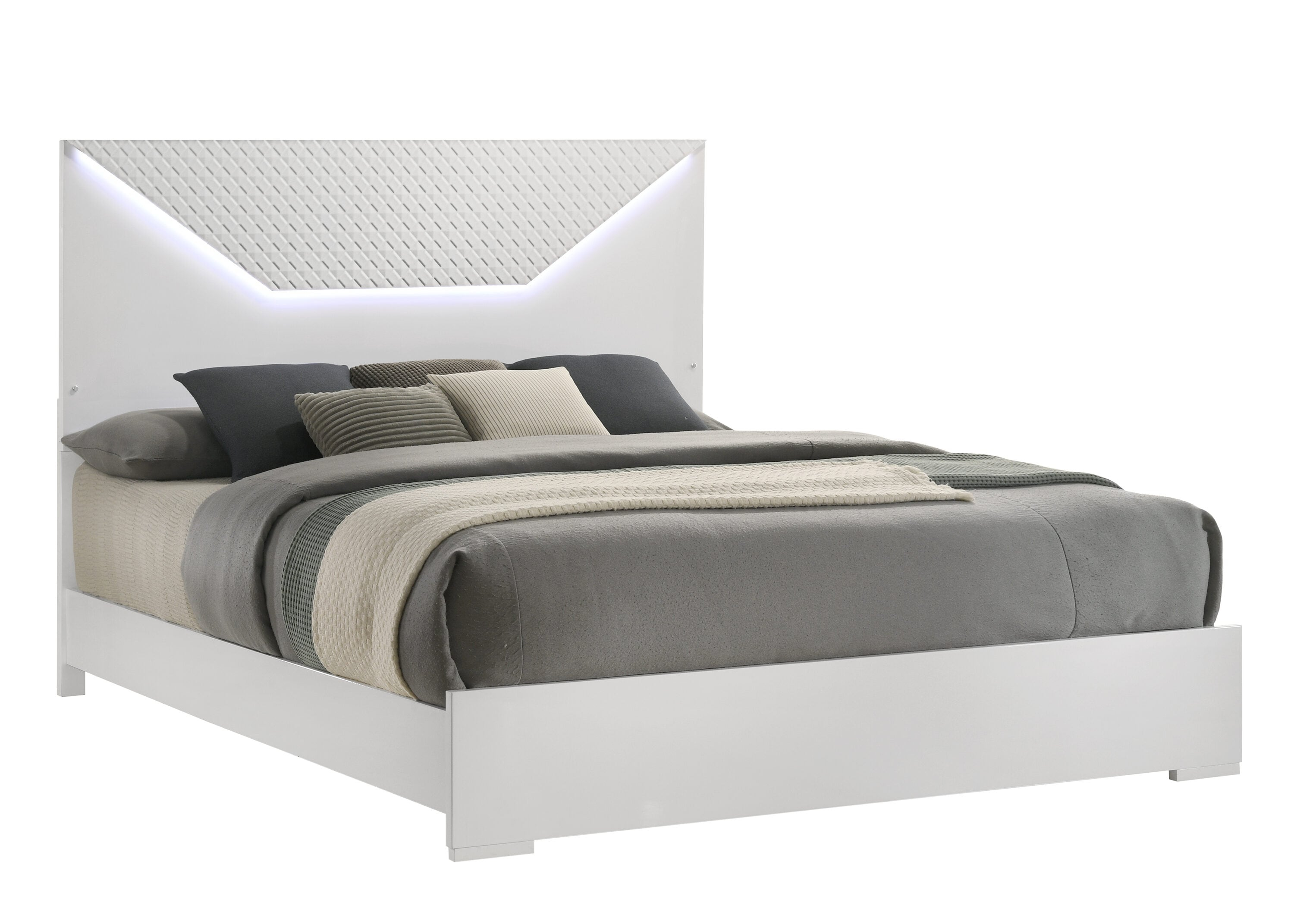 Blanca Modern Style Queen Bed Made With LED  Headboard & Wood in White Color