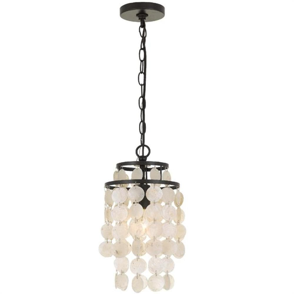 Elegant Dark Bronze Mini Chandelier with Capiz Shell Accents
