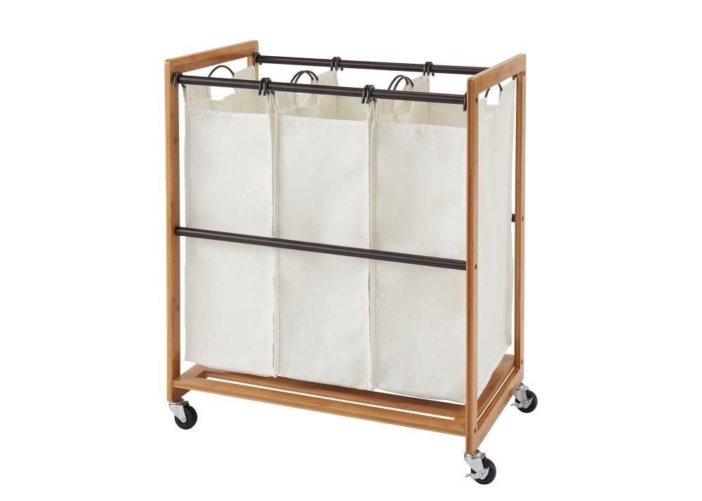 Trinity TRINITY EcoStorage 3-Bag Rolling Bamboo Laundry Cart w/ Poles