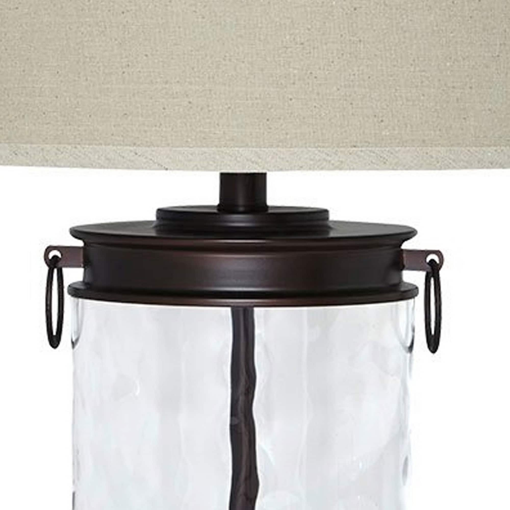 Drum Shade Table Lamp with Glass Insert Base Bronze - Saltoro Sherpi