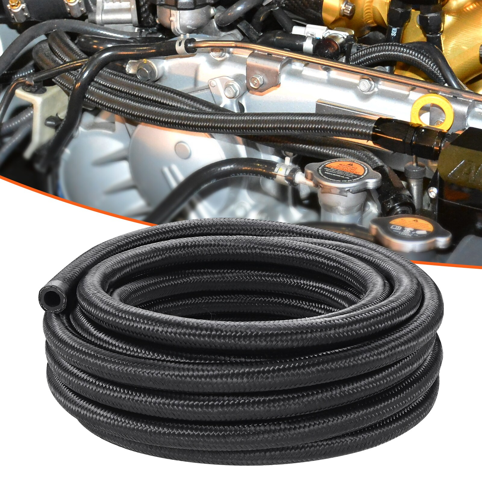 VEVOR 6AN Fuel Line Kit, 20 FT Fuel Hose Kit, 0.34" Nylon Stainless Steel Braided Fuel Line Oil/Gas/Diesel Hose End Fitting Kit, with 12 PCS Swivel Fitting Adapter Kit, Black