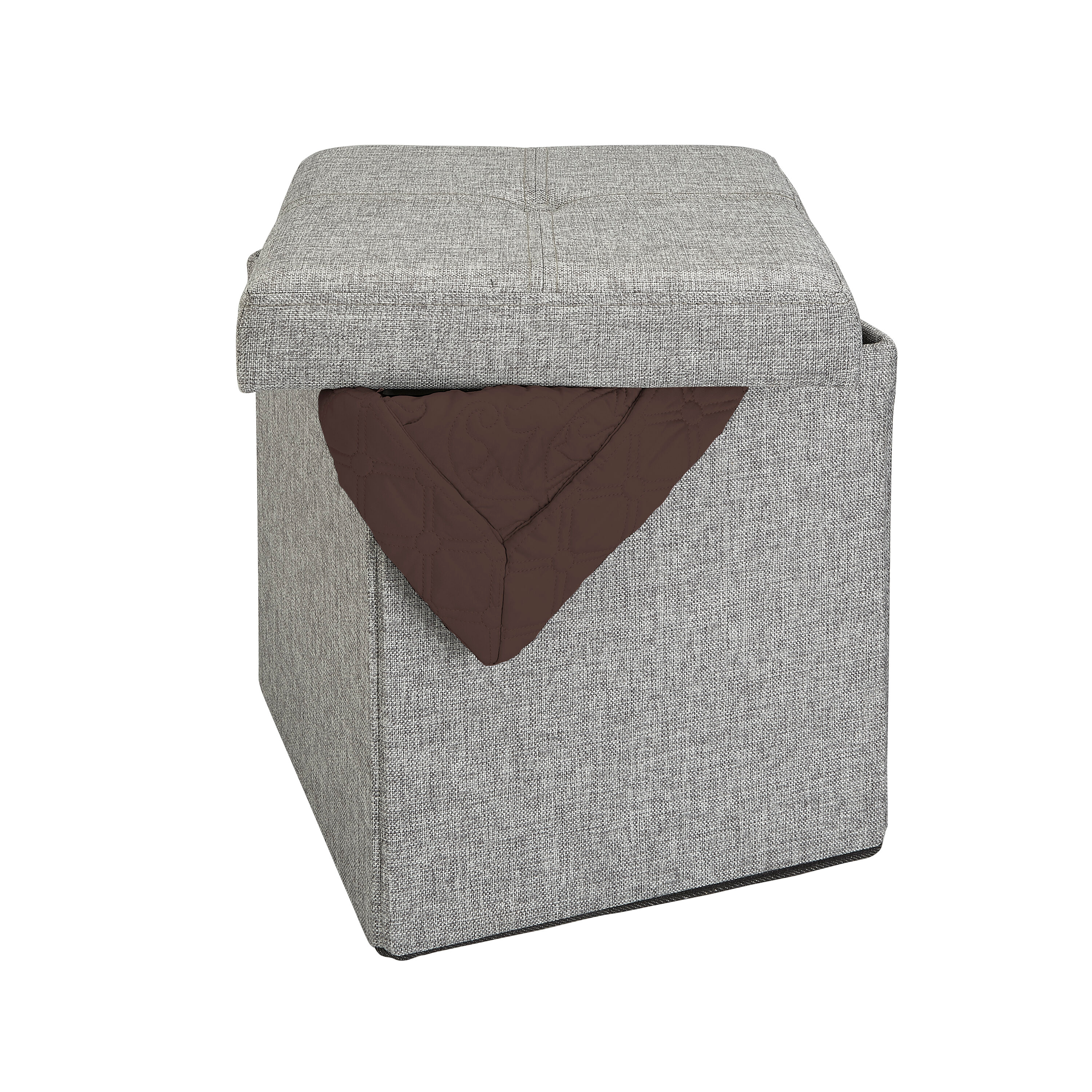 Simplify Faux Linen Folding Storage Ottoman Cube, Gray
