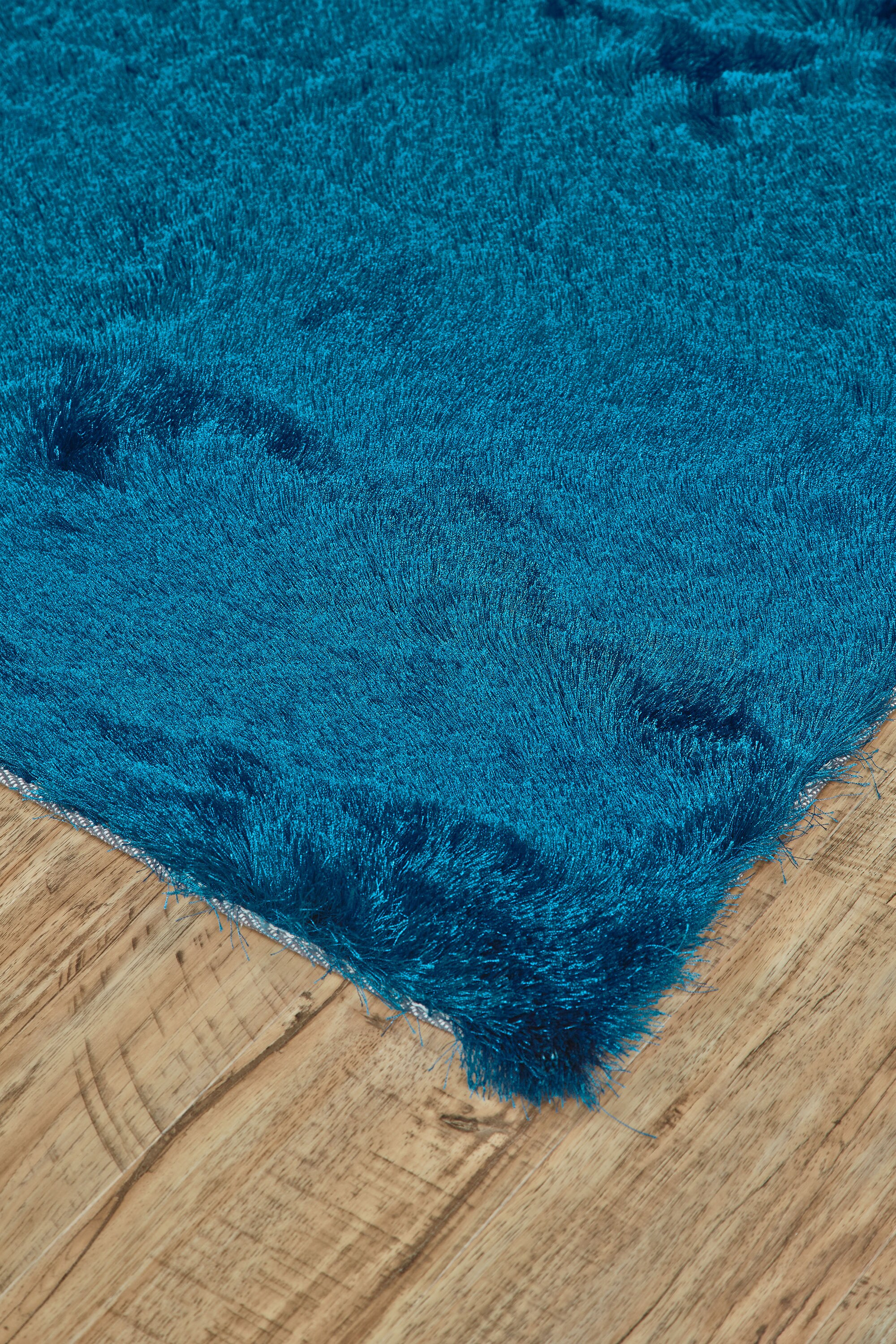 Freya Teal Shag 2'x3' Hand-Tufted Wool and Viscose Rug