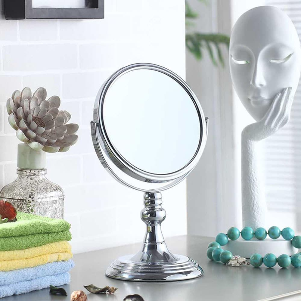 ORE International 6.5" Diameter Chrome Make-Up Mirror, x5 magnification, Silver finish