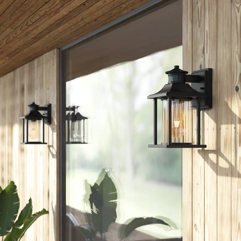 C Cattleya 2-Pack Matte Black Motion Sensing Dusk to Dawn Outdoor Wall Lights (E26)