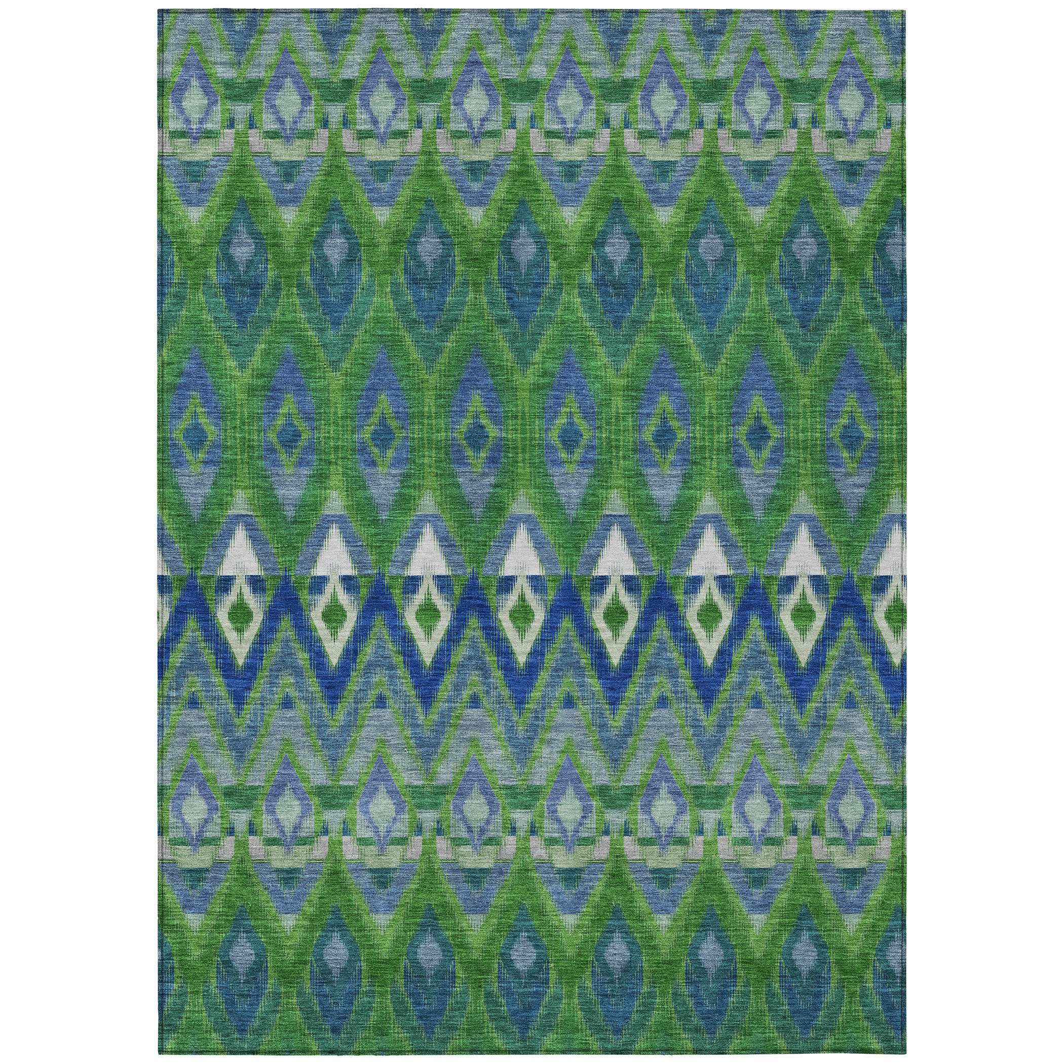 Green and Blue Synthetic Washable Rectangular Area Rug