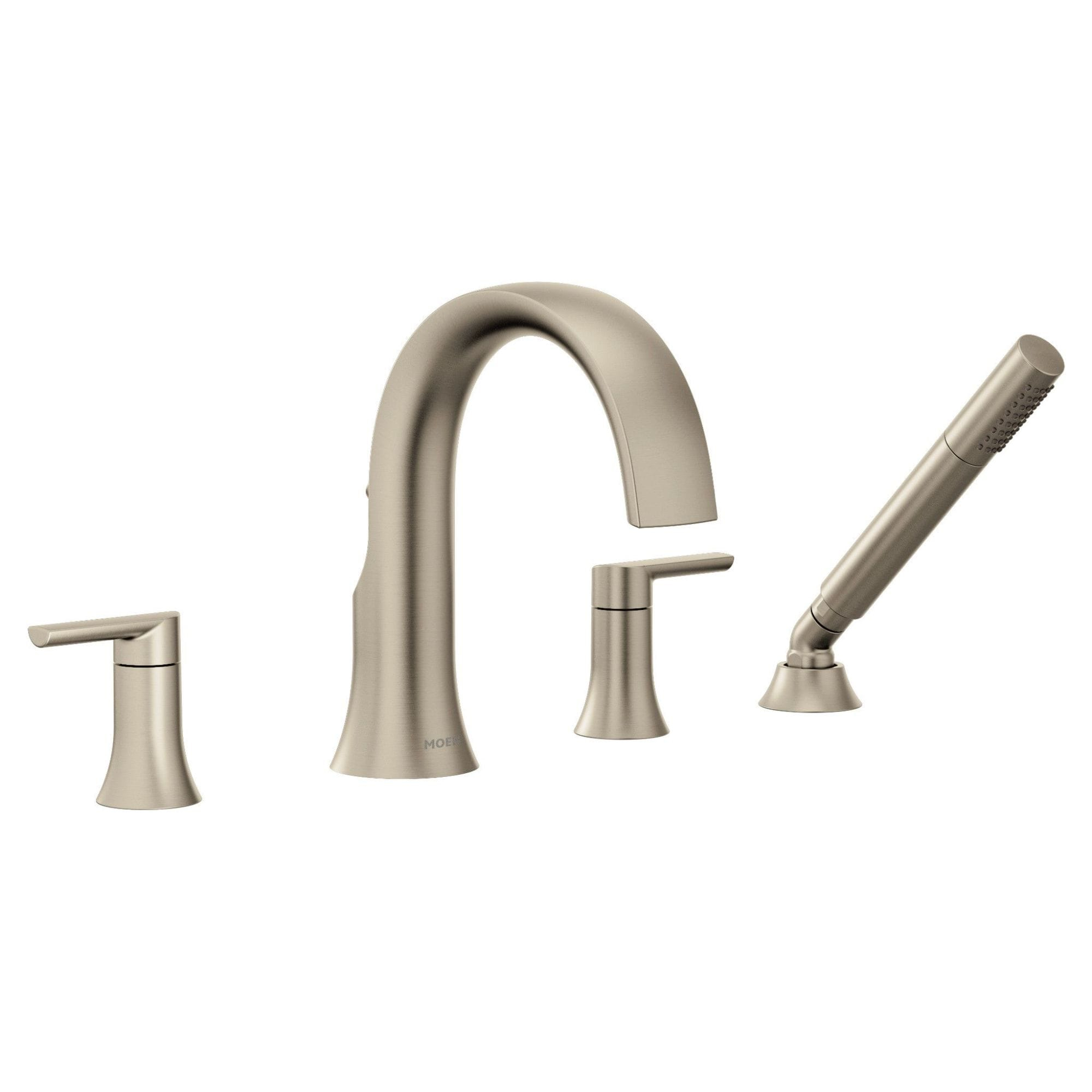 Doux Double Handle Deck Mounted Roman Tub Faucet Trim with Handshower