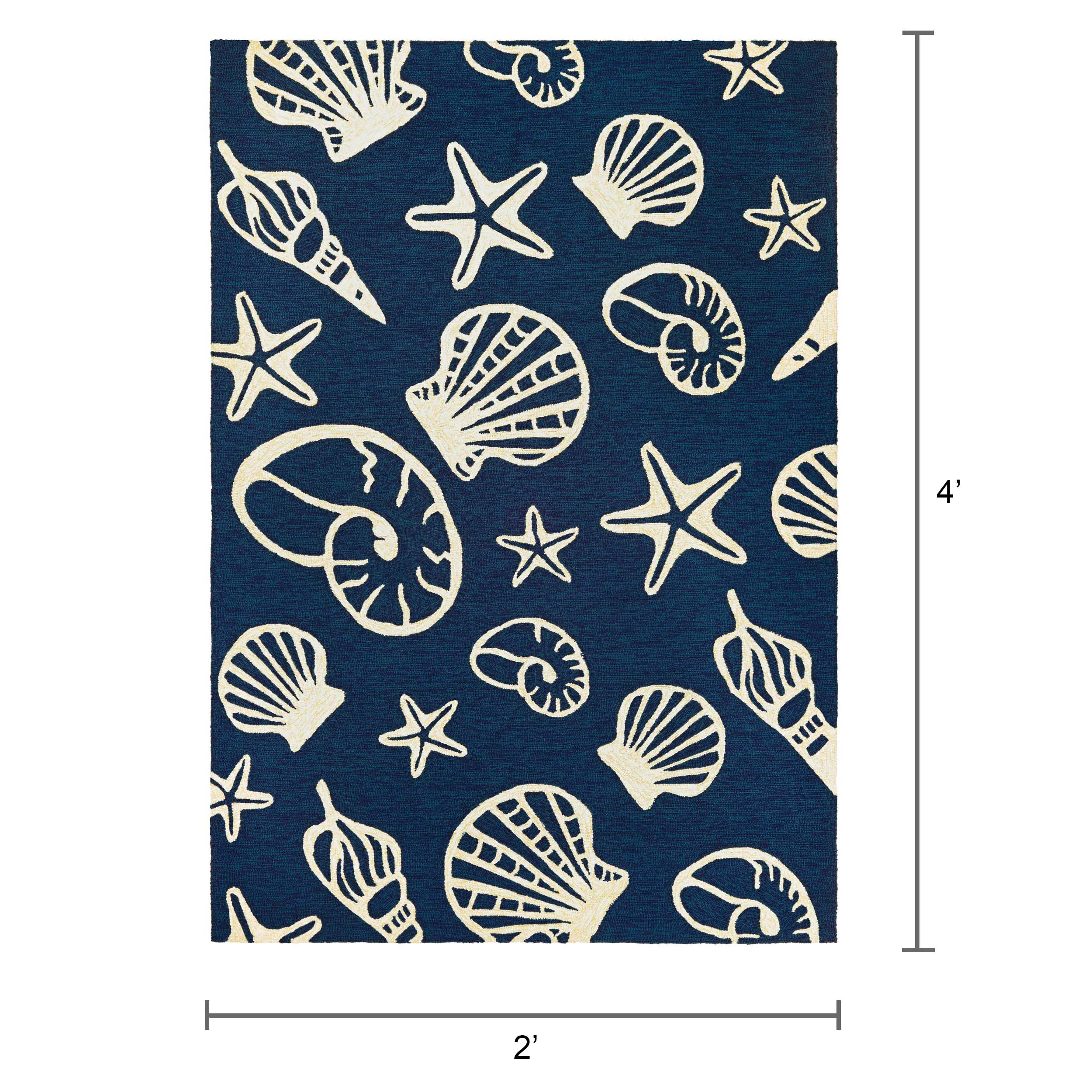 Couristan Outdoor Escape Cardita Shells Indoor/Outdoor Area Rug, 2' x 4', Navy-Ivory