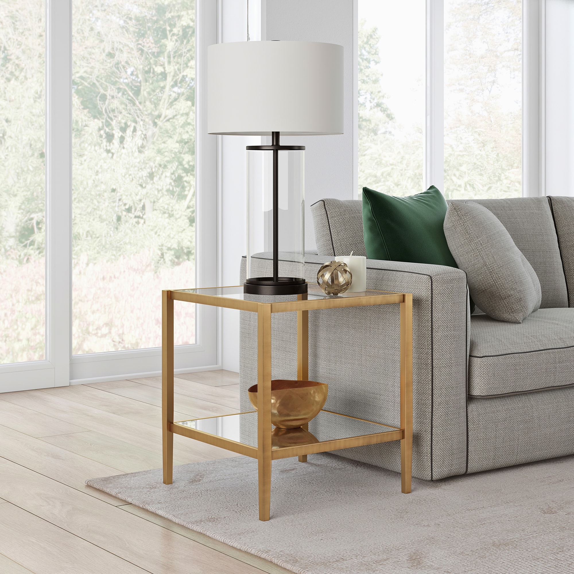 Evelyn&Zoe 20" Brass Metal/Glass Side Table