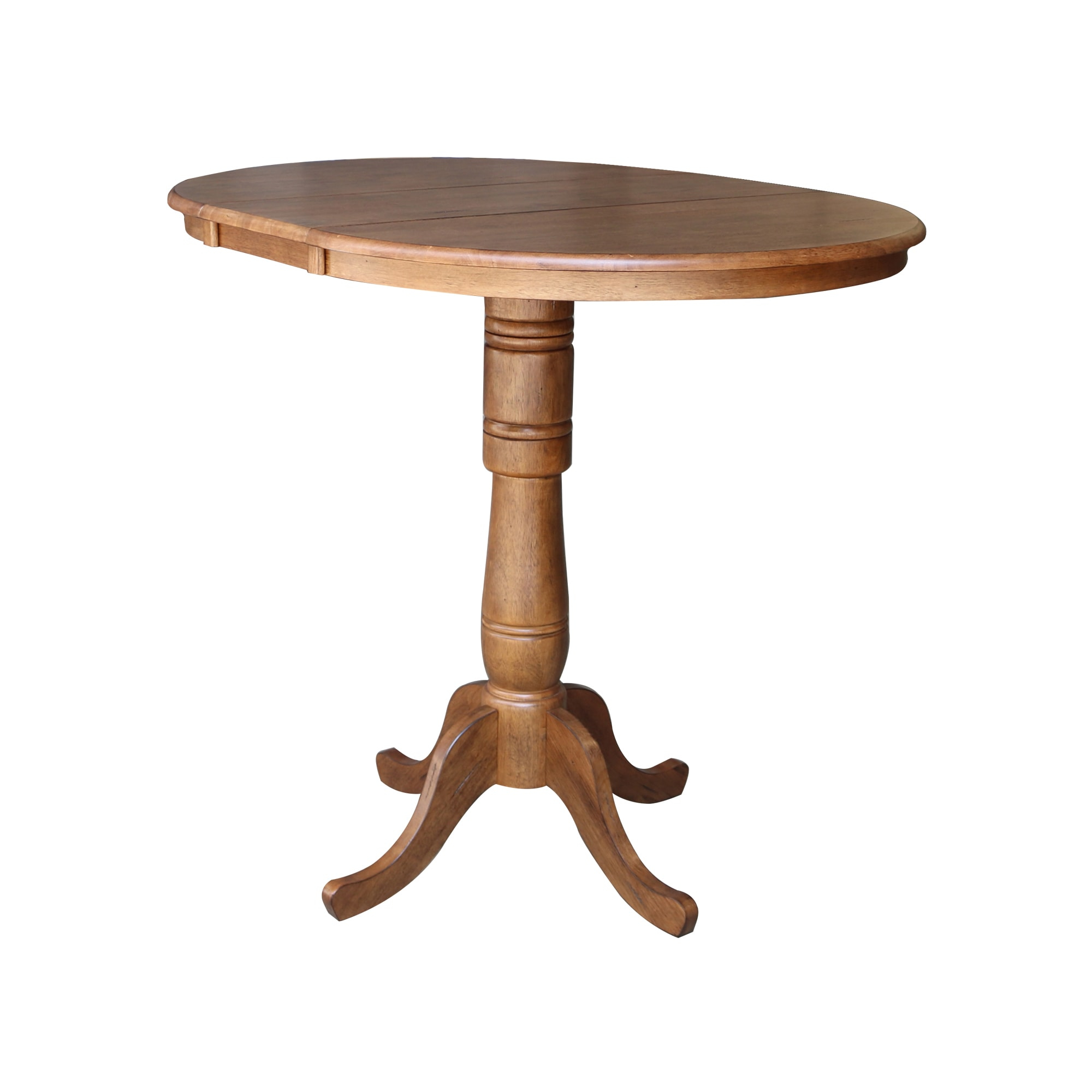 36" Solid Wood Round Top Pedestal Table in Oak with 12" Leaf - 41.3" H