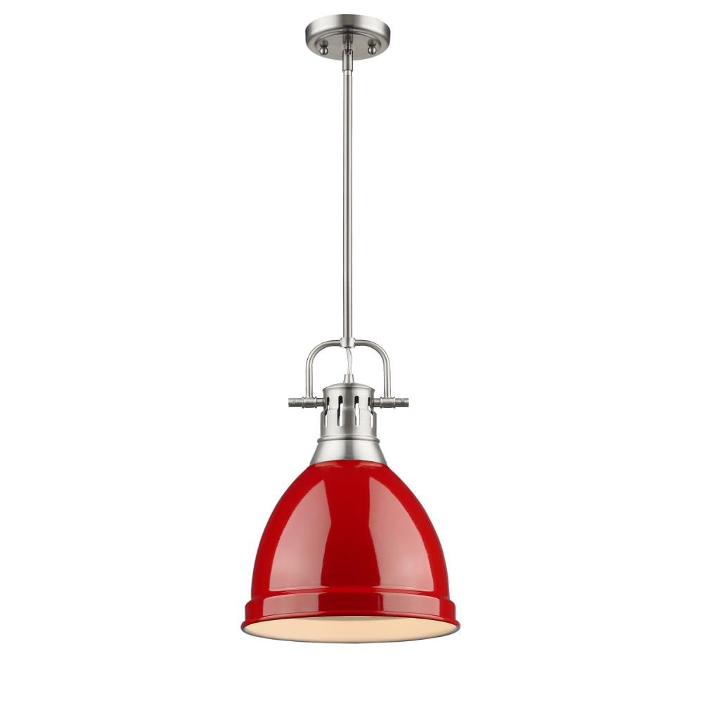 Duncan Mini Pewter Pendant with Red Shade - Indoor/Outdoor