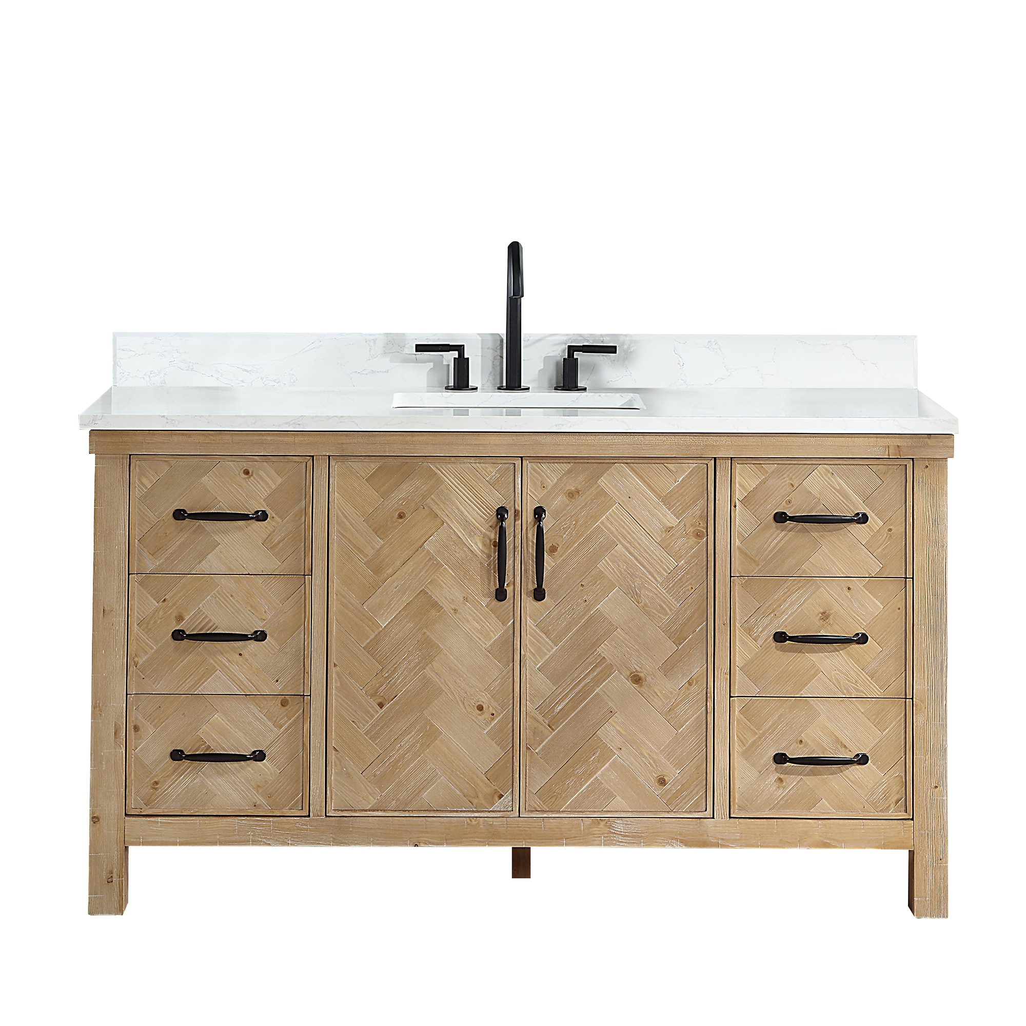 Javier 60" Bath Vanity in Spruce Antique Brown with White Grain Composite Stone