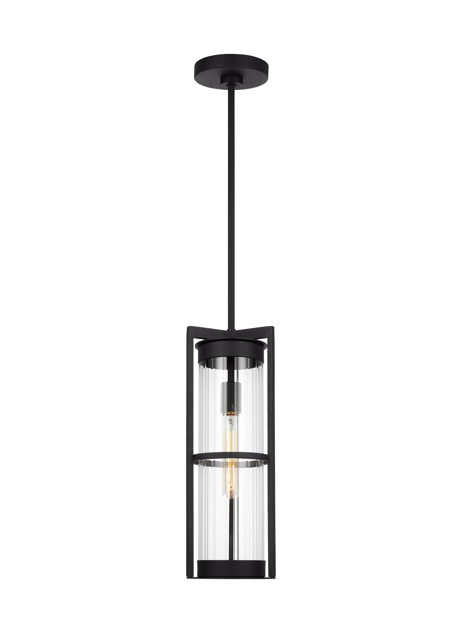 Black Clear Glass 1-Light Outdoor Pendant Lantern