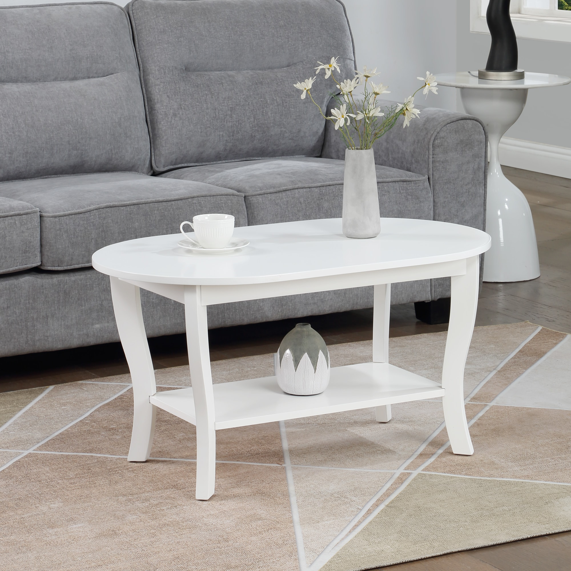 Convenience Concepts American Heritage Oval MDF Coffee Table with Shelf, White