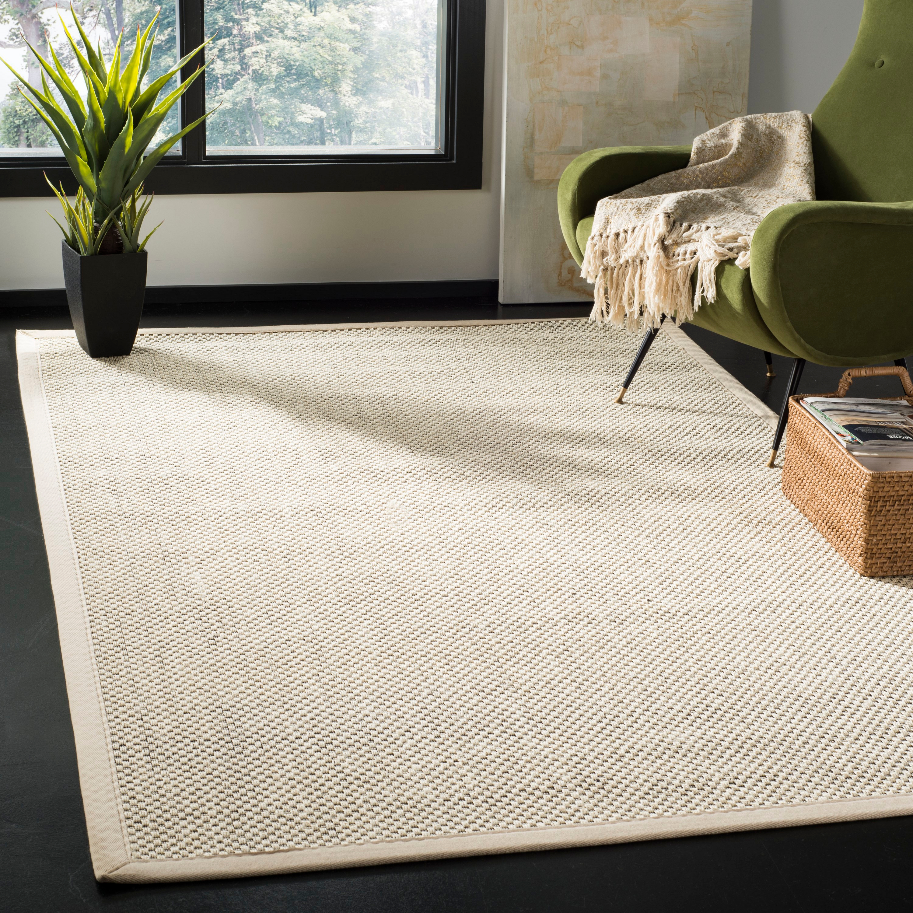 SAFAVIEH Natural Fiber Clarissa Solid Sisal Area Rug, Black/Ivory, 10' x 14'