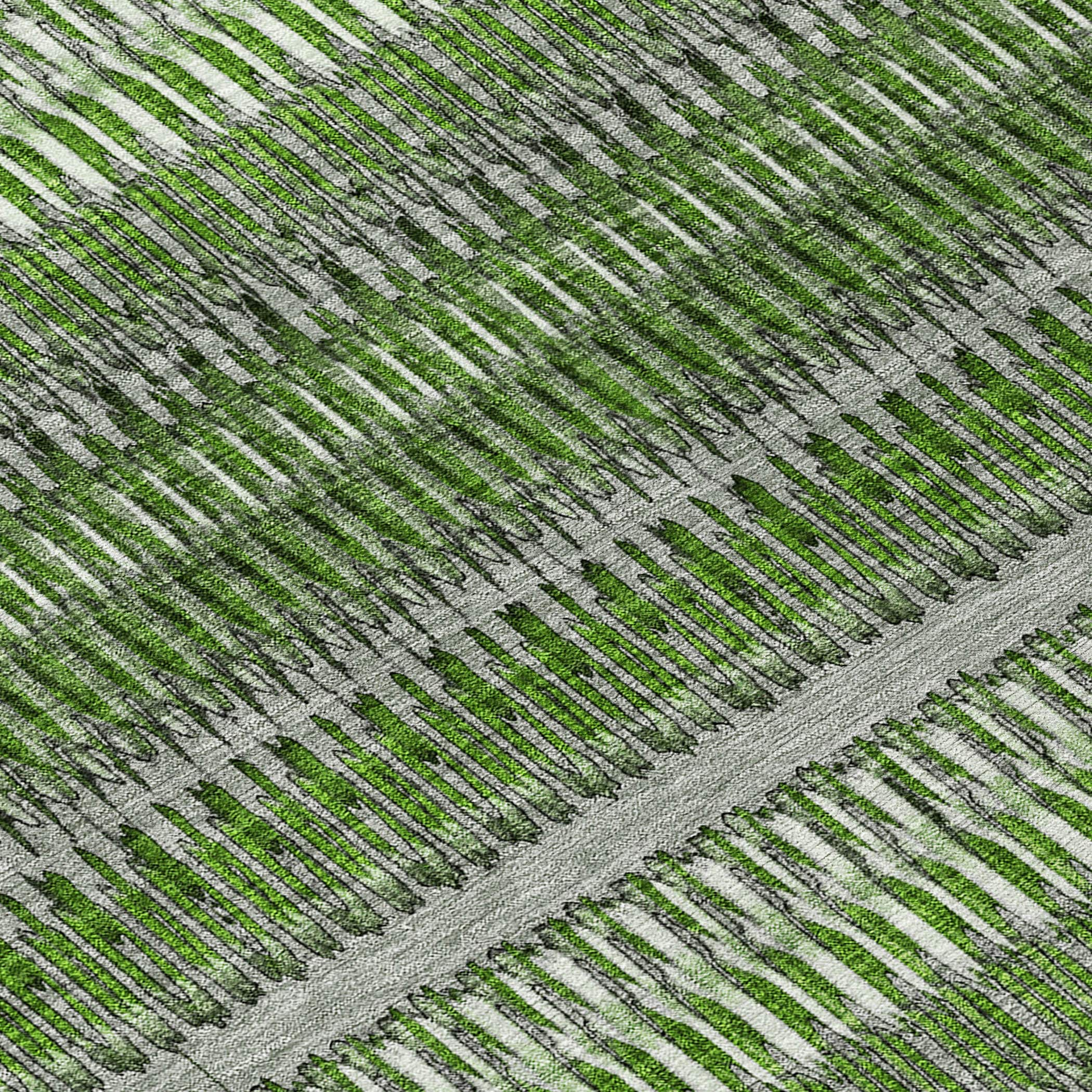 Green and Gray Flat Woven Stripe Synthetic Runner Rug
