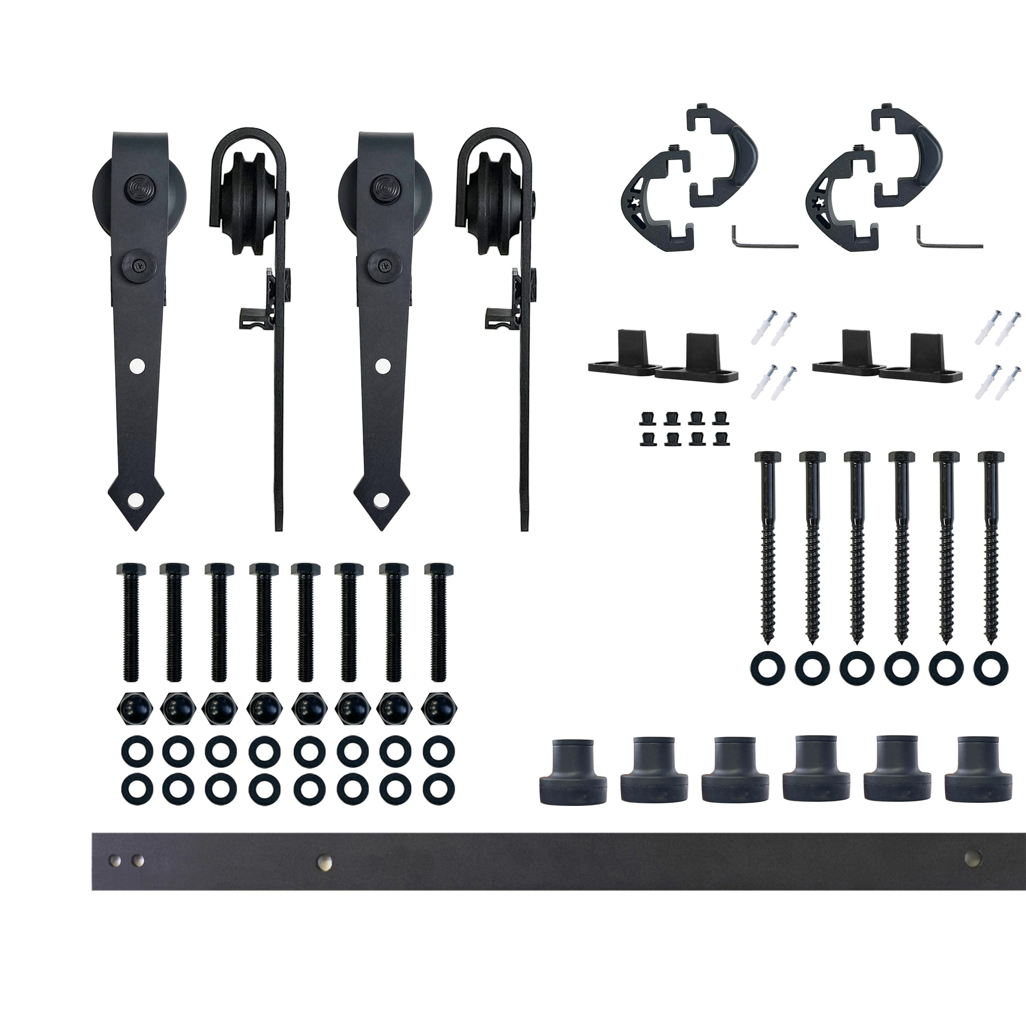 Homacer Black Rustic Sliding Barn Door Hardware Kit, for Two/Double Doors, 7.5ft Long Flat Track, Arrow Design Roller, Heavy Duty, for Interior & Exterior Use