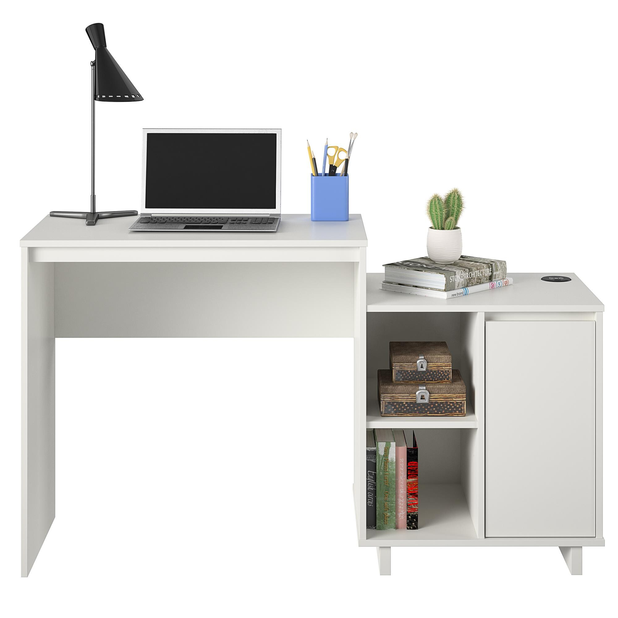 Ravelston White Wood Computer Desk with Filing Cabinet