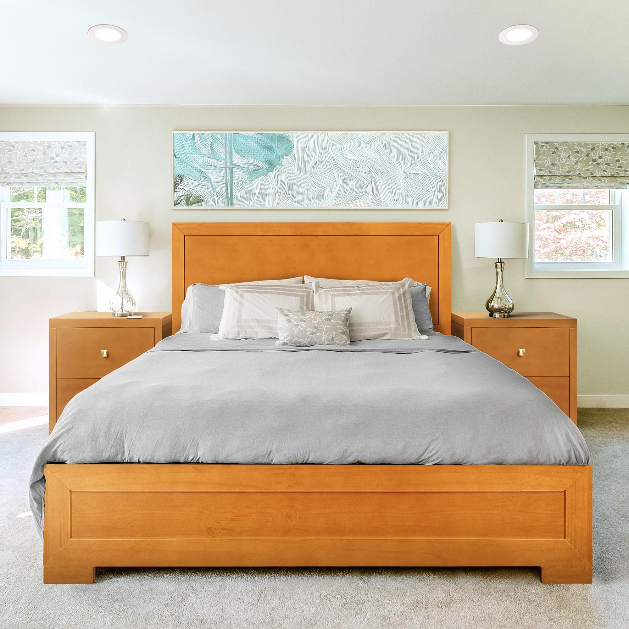 Camden Isle Oxford Platform Bed | Paneled Headboard | Low Profile | Queen, Cherry