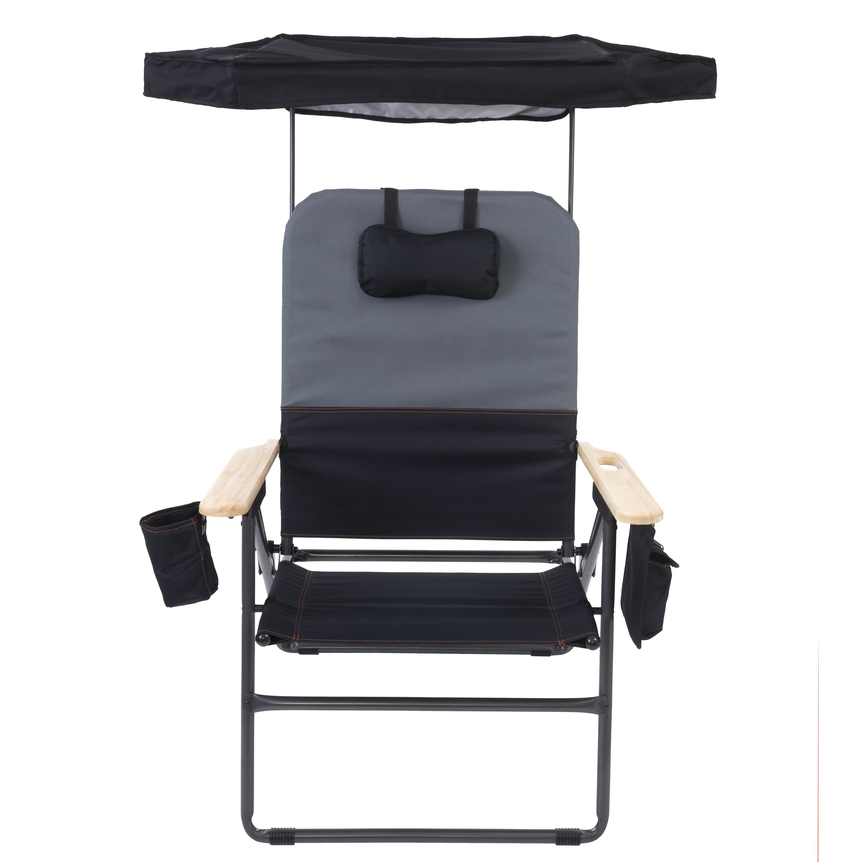 Gray and Black Steel Frame XXL Camping Chair with Wood Arms