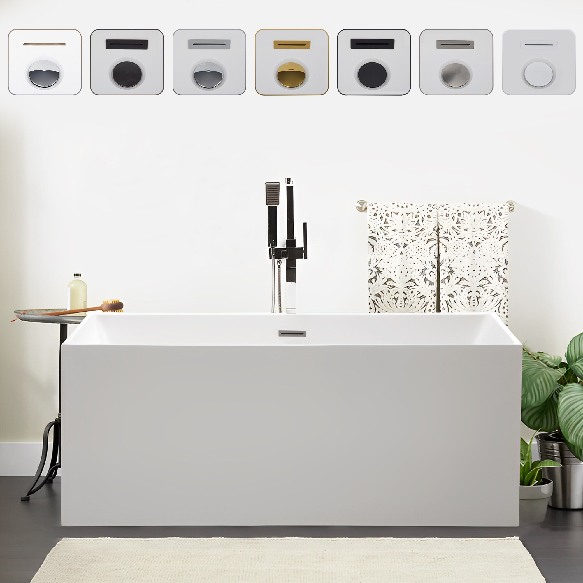 Vanity Art 67" Acrylic Freestanding Soaking Bathtub with Overflow and Pop-up Drain