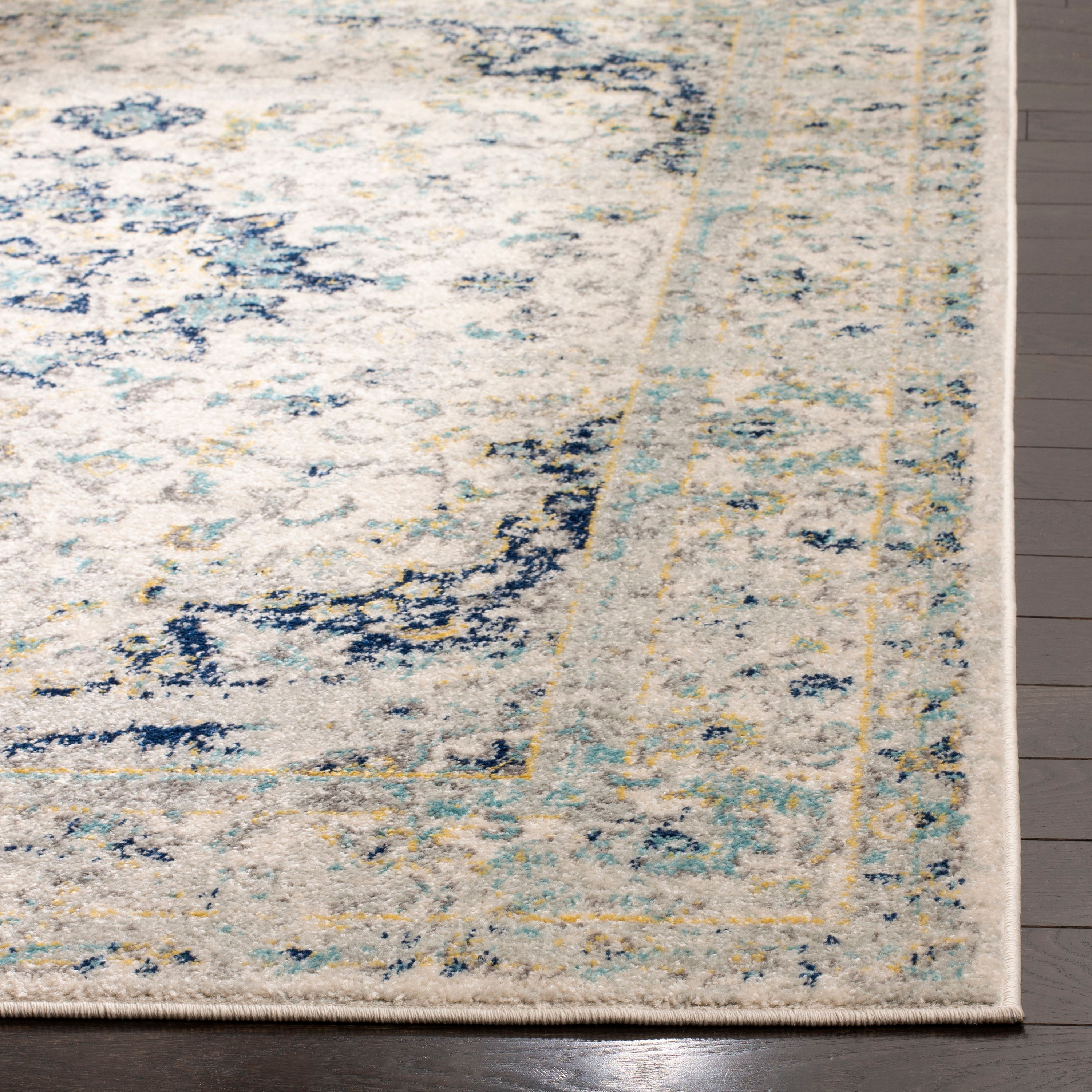 SAFAVIEH Madison Mattie Overdyed Floral Area Rug, Ivory/Blue, 5' x 7'