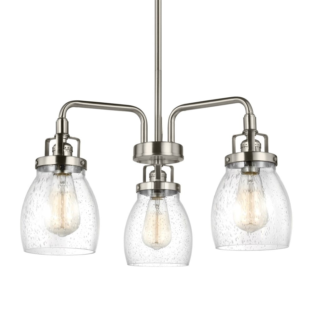 Brushed Nickel 3-Light Chandelier with Clear Seeded Glass Shades