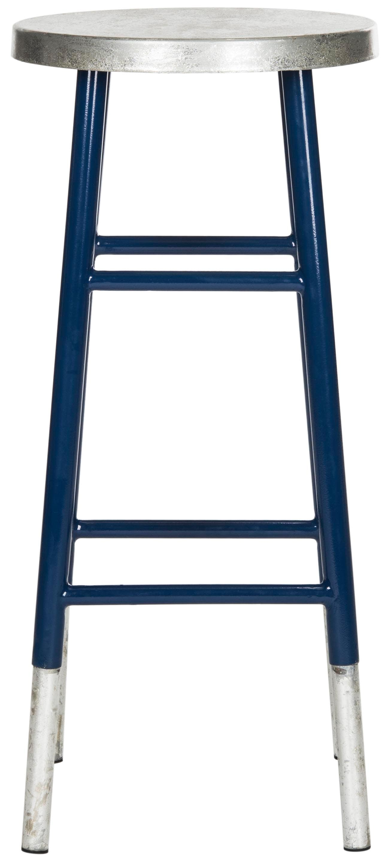 SAFAVIEH Kenzie Iron Silver Dipped 30" Barstool, Navy