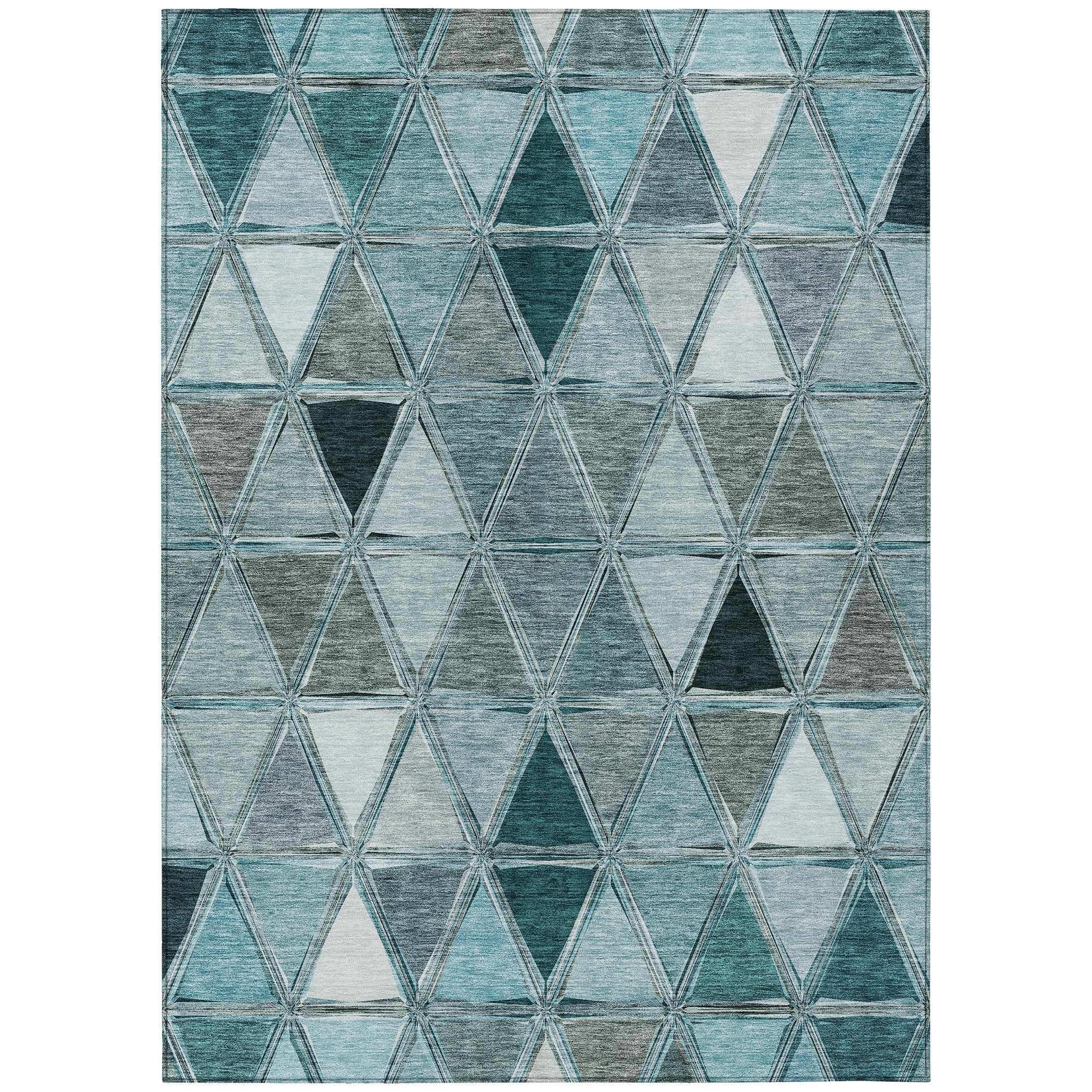 Teal Geometric Flat Woven Indoor Outdoor Washable Rug