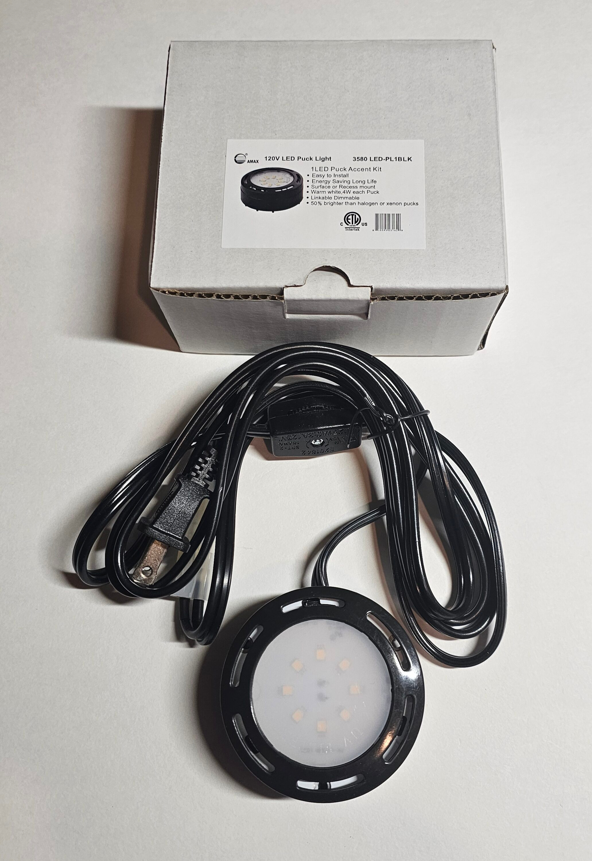 Single LED Under Cabinet Puck Light Accent Kit 120 Volts (Black)