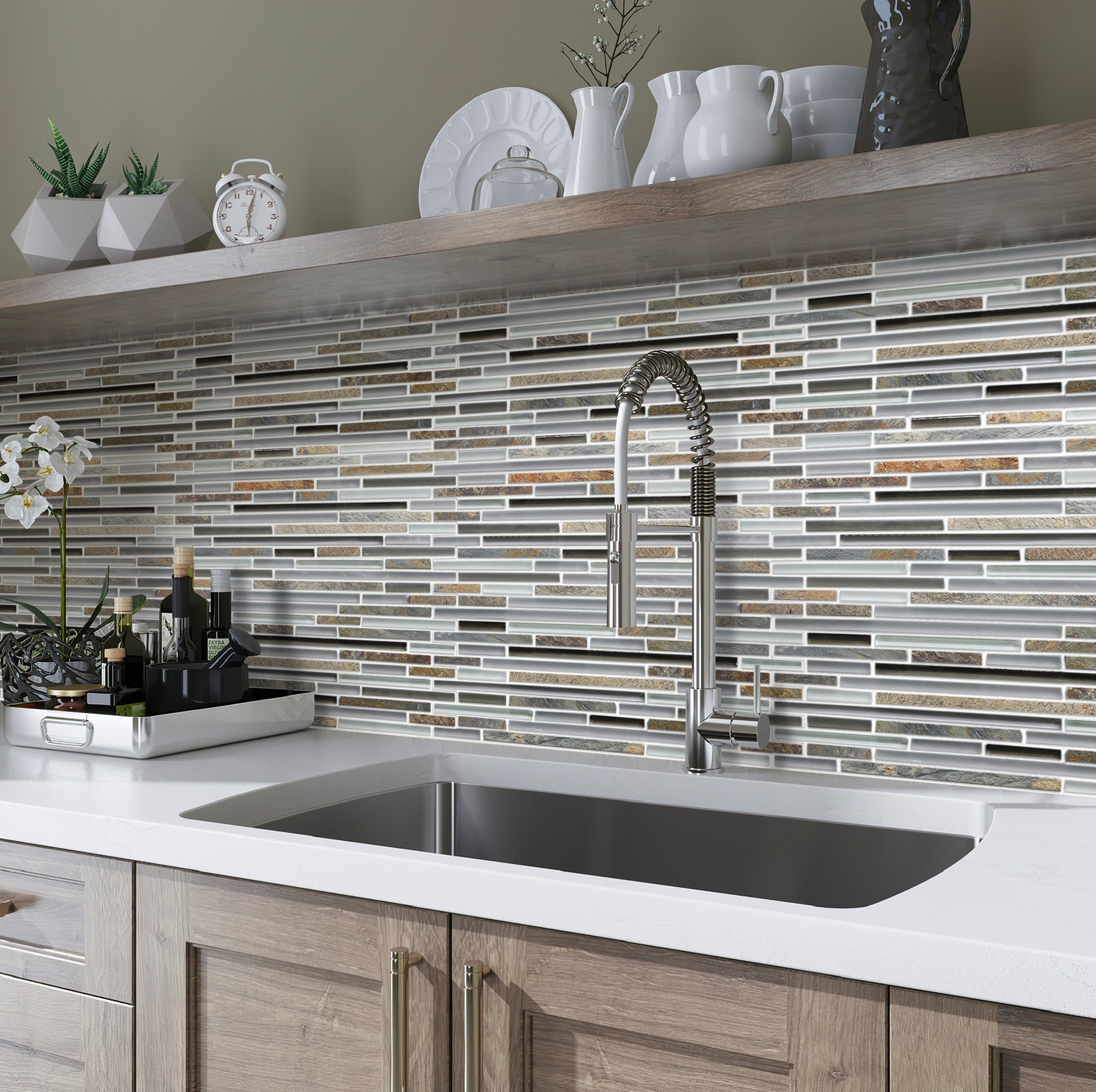 Apollo Tile   5 pack 11.8-in x 11.8-in Waterfall Gray and Beige Glass and Stone Mosaic Tile (4.83 Sq ft/case)