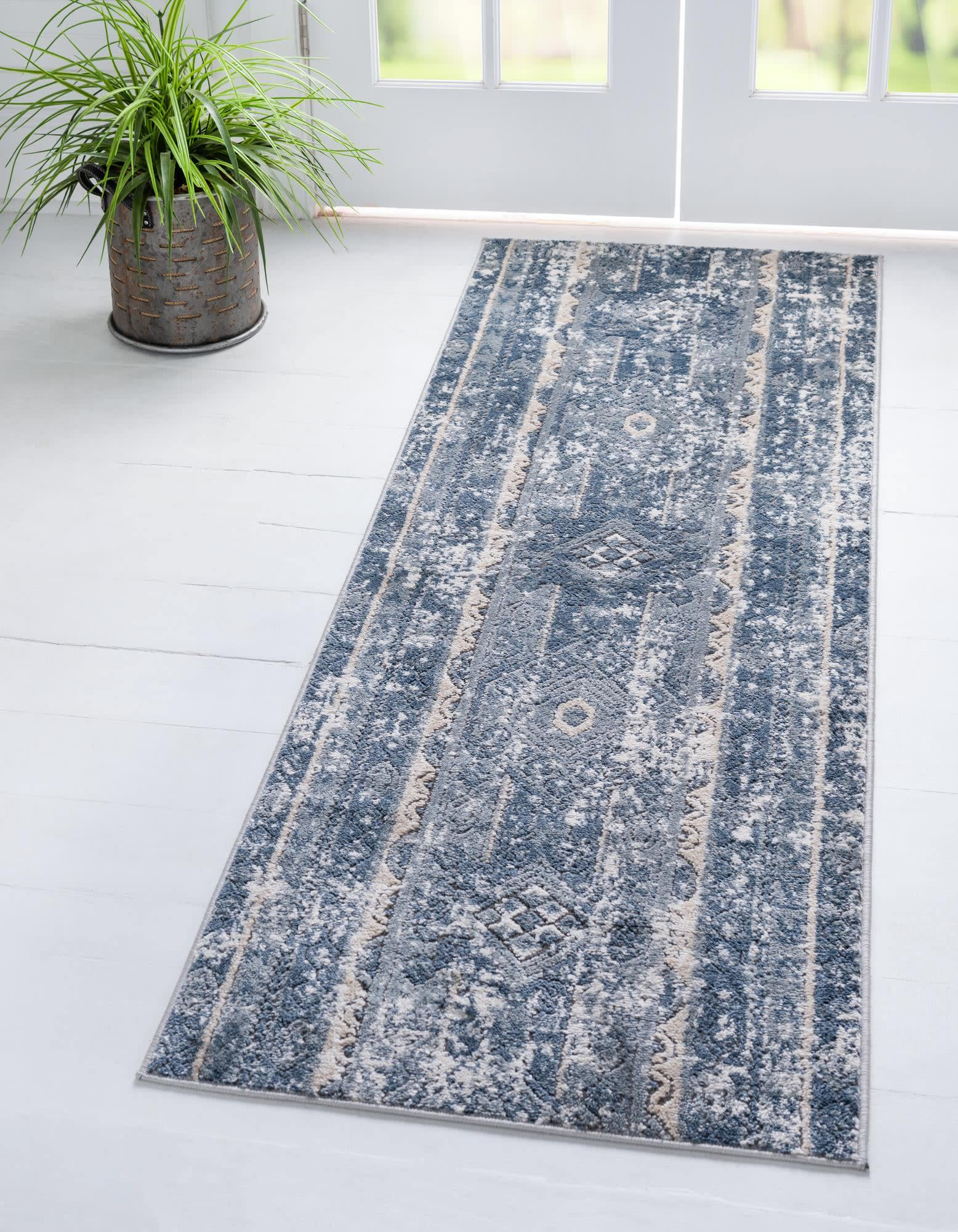 Unique Loom Portland Collection Area Rug - Depoe (2' x 6' 1" Runner Blue/Beige)