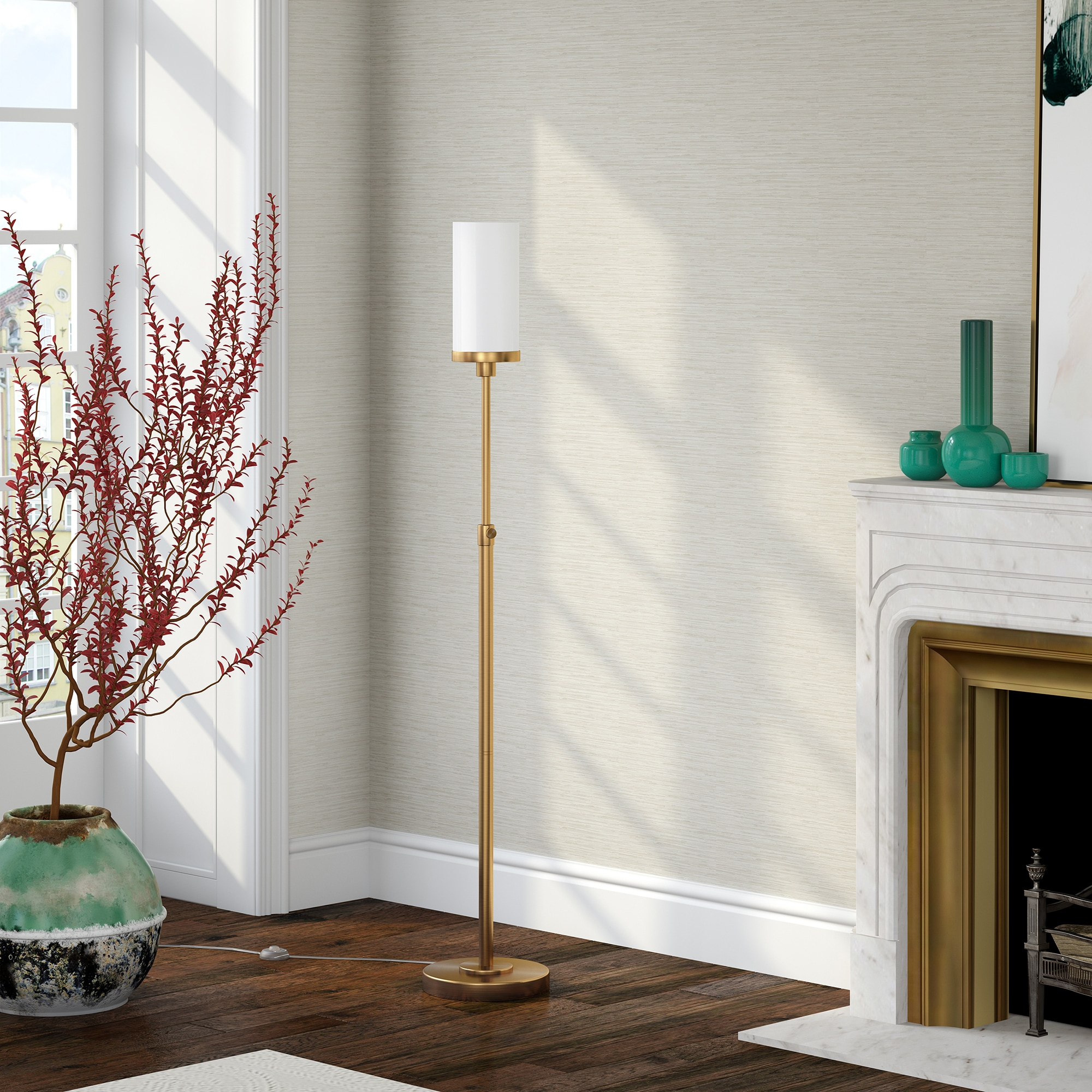 Evelyn&Zoe Frieda 66" Tall Floor Lamp with Glass Shade in Brass/White Milk