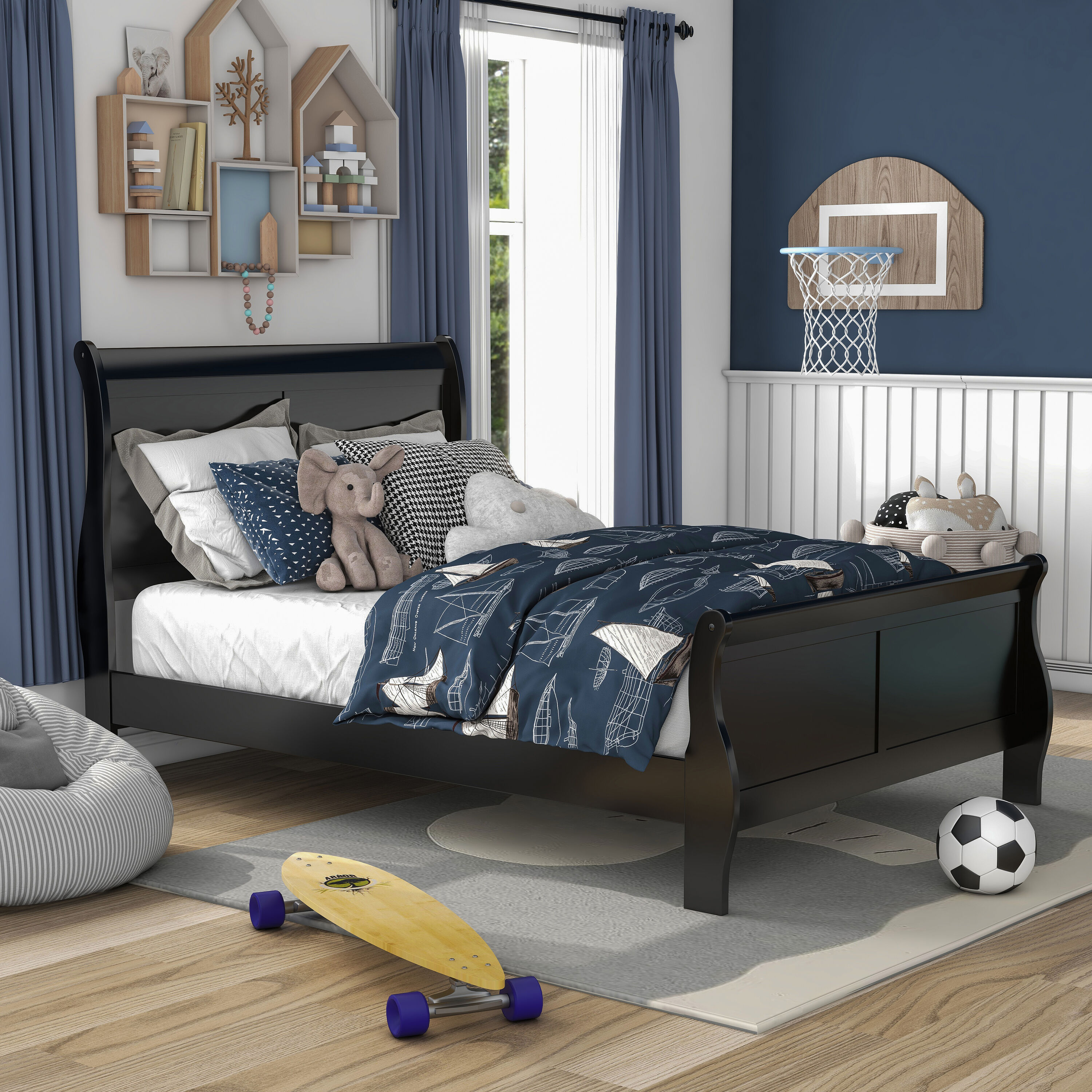 Furniture of America Toni Transitional Solid Wood Panel Twin Bed in Black