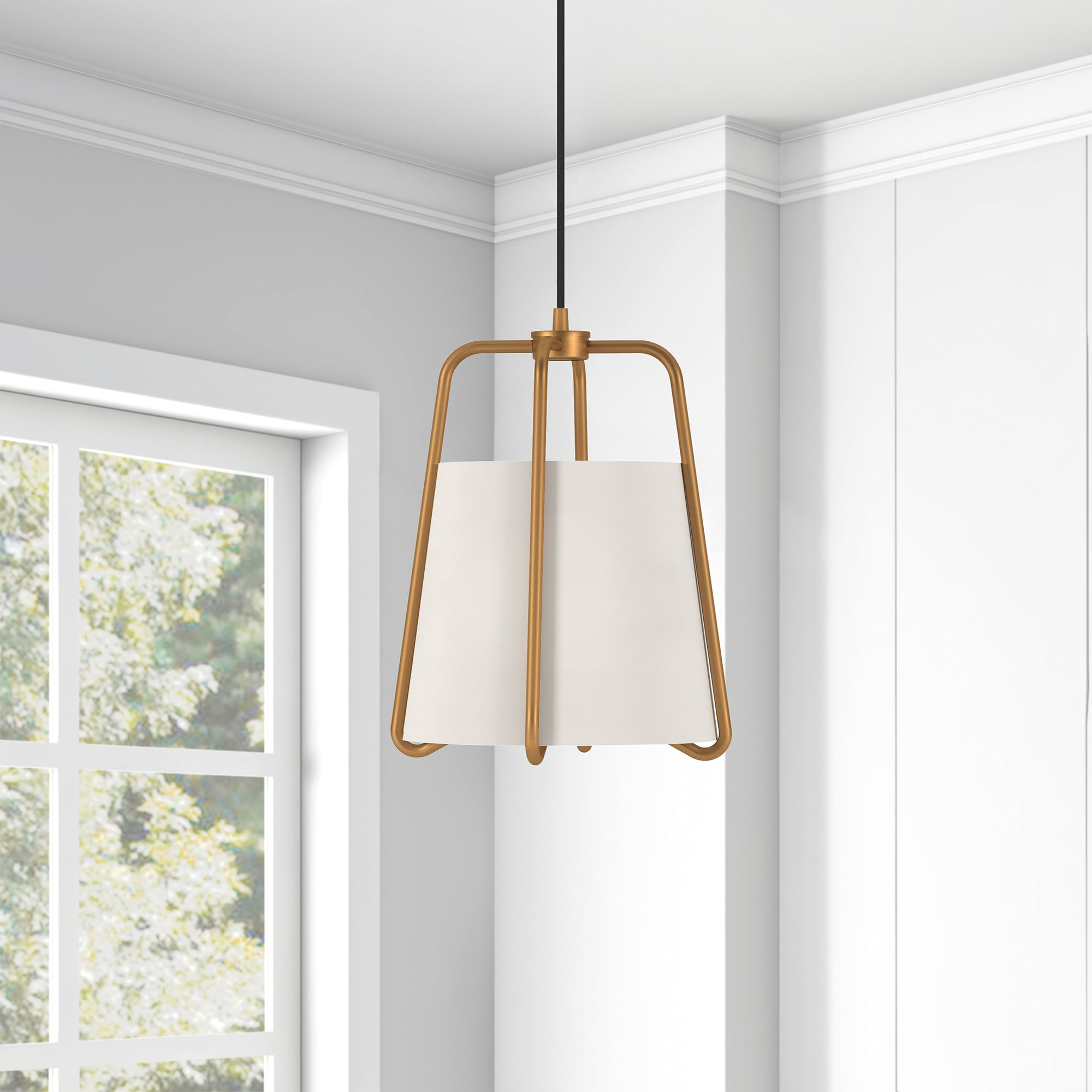 Evelyn&Zoe Mid-Century Modern Fabric and Metal Pendant