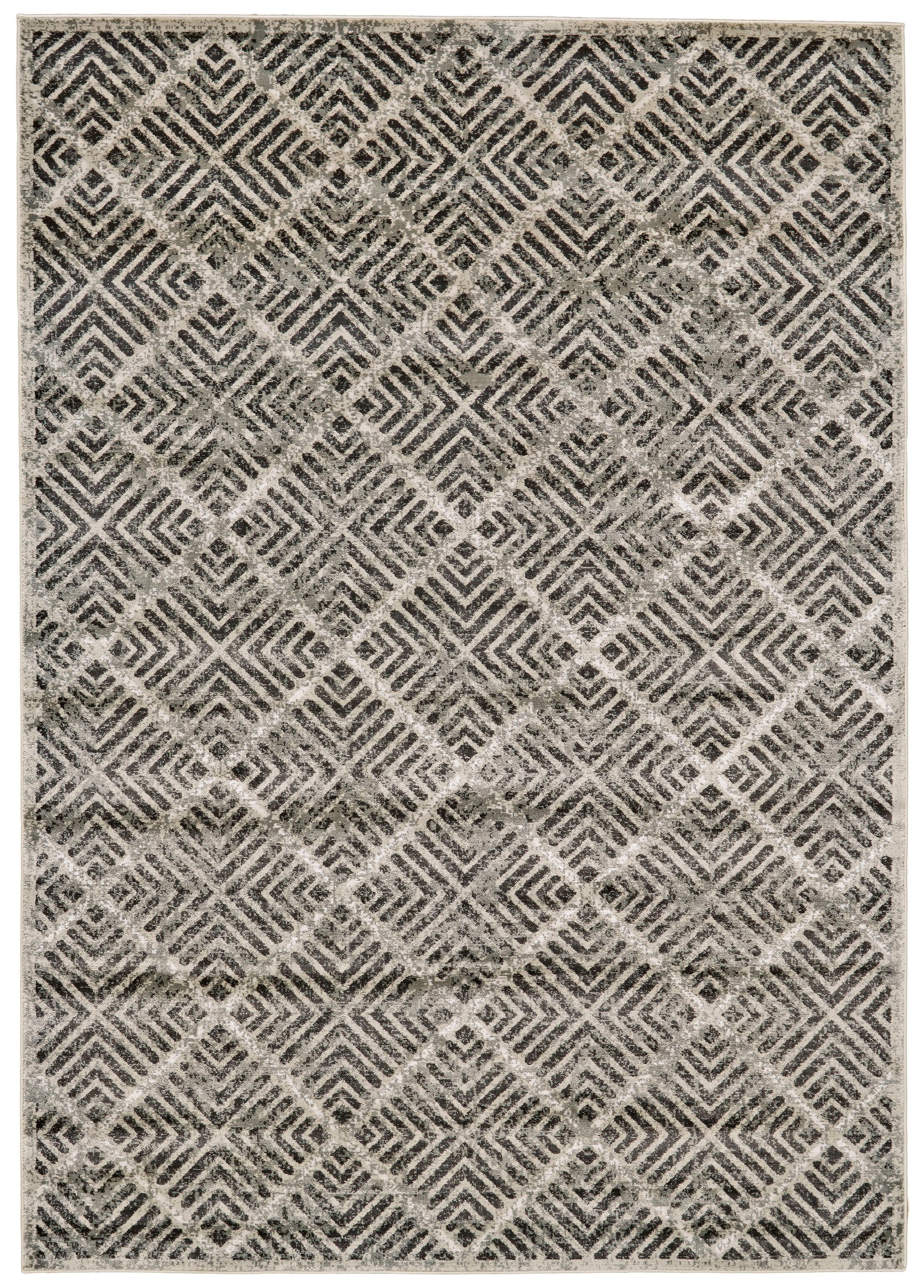 Alessandria Distressed Geometric 5' x 8' Gray Wool-Blend Rug