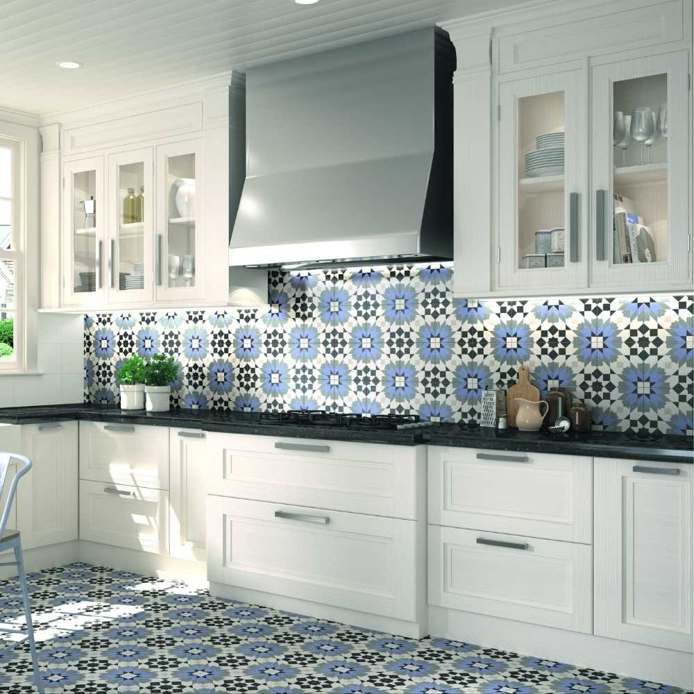The Tile Life Garden Peony 8x8 Blue Porcelain Floor and Wall Tile - Case of 25 (10.76 Sq. ft.)