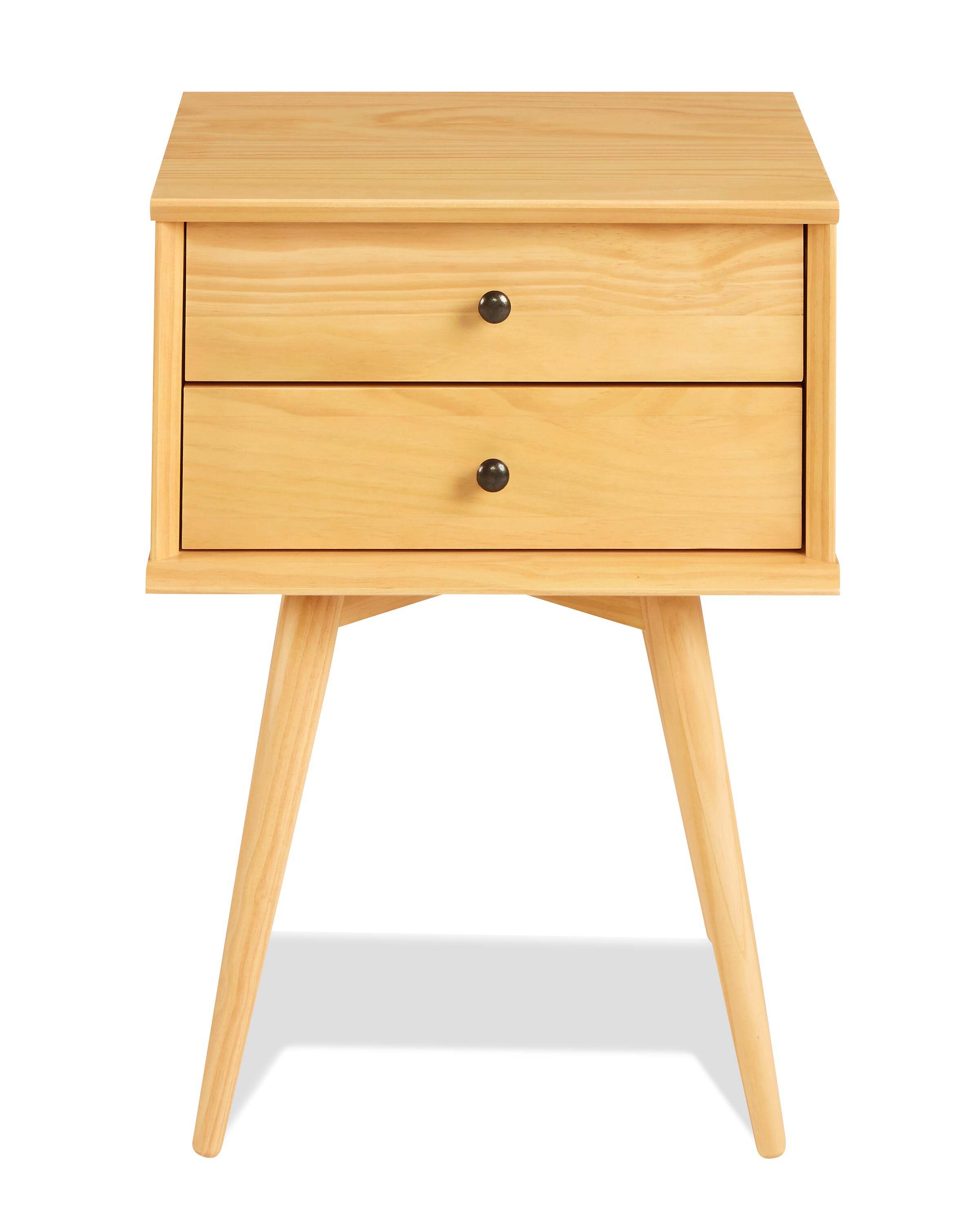 Camaflexi Mid Century Nightstand 2-Drawer Night Stand Cabinet, Scandinavian Oak