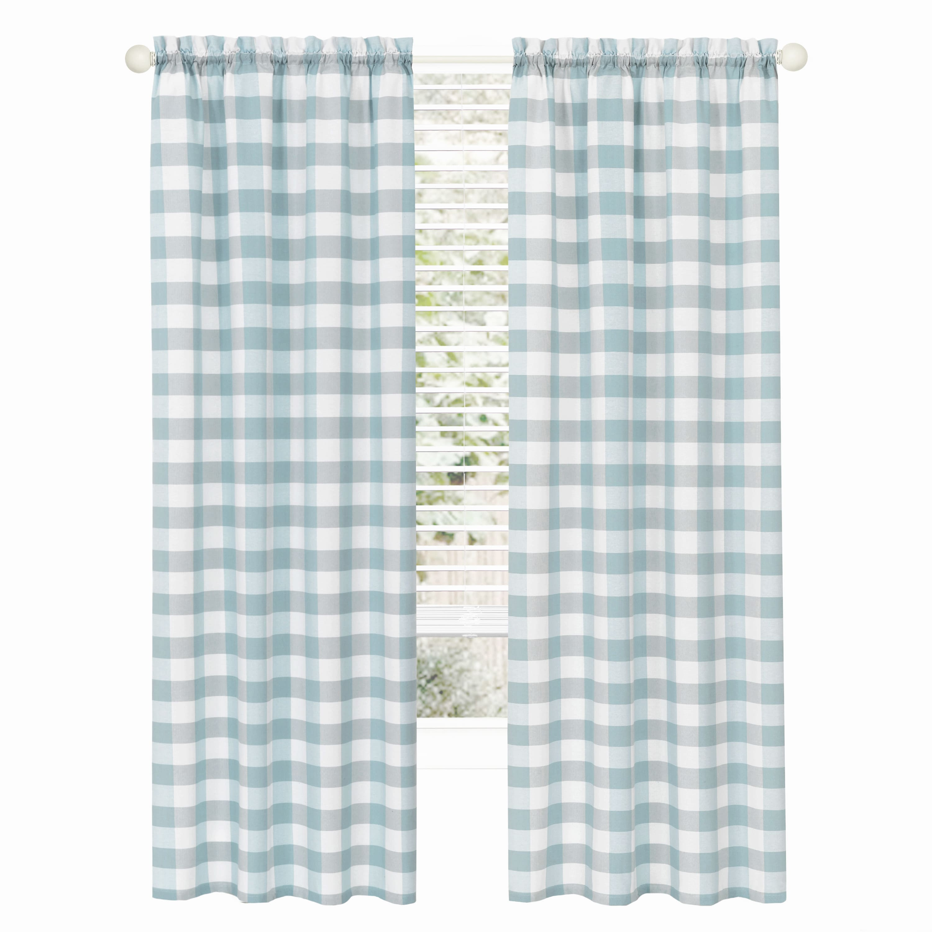 Achim Hunter Indoor Polyester/Cotton Light Filtering Checkered Curtain Panel, Ice Blue, 42-in W x 84-in L