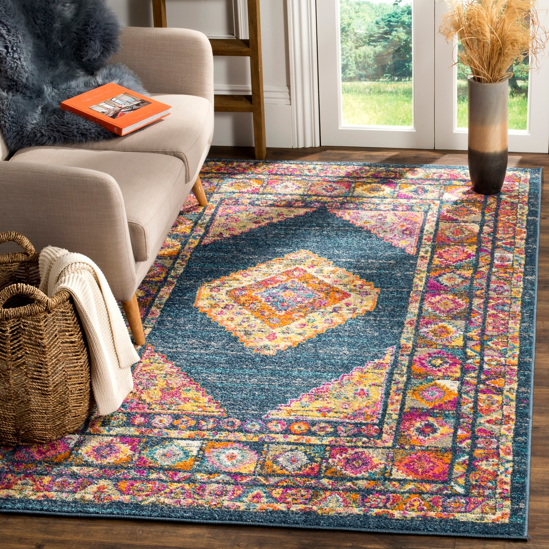SAFAVIEH Madison Emmet Traditional Area Rug, Blue/Fuchsia, 10' x 14'