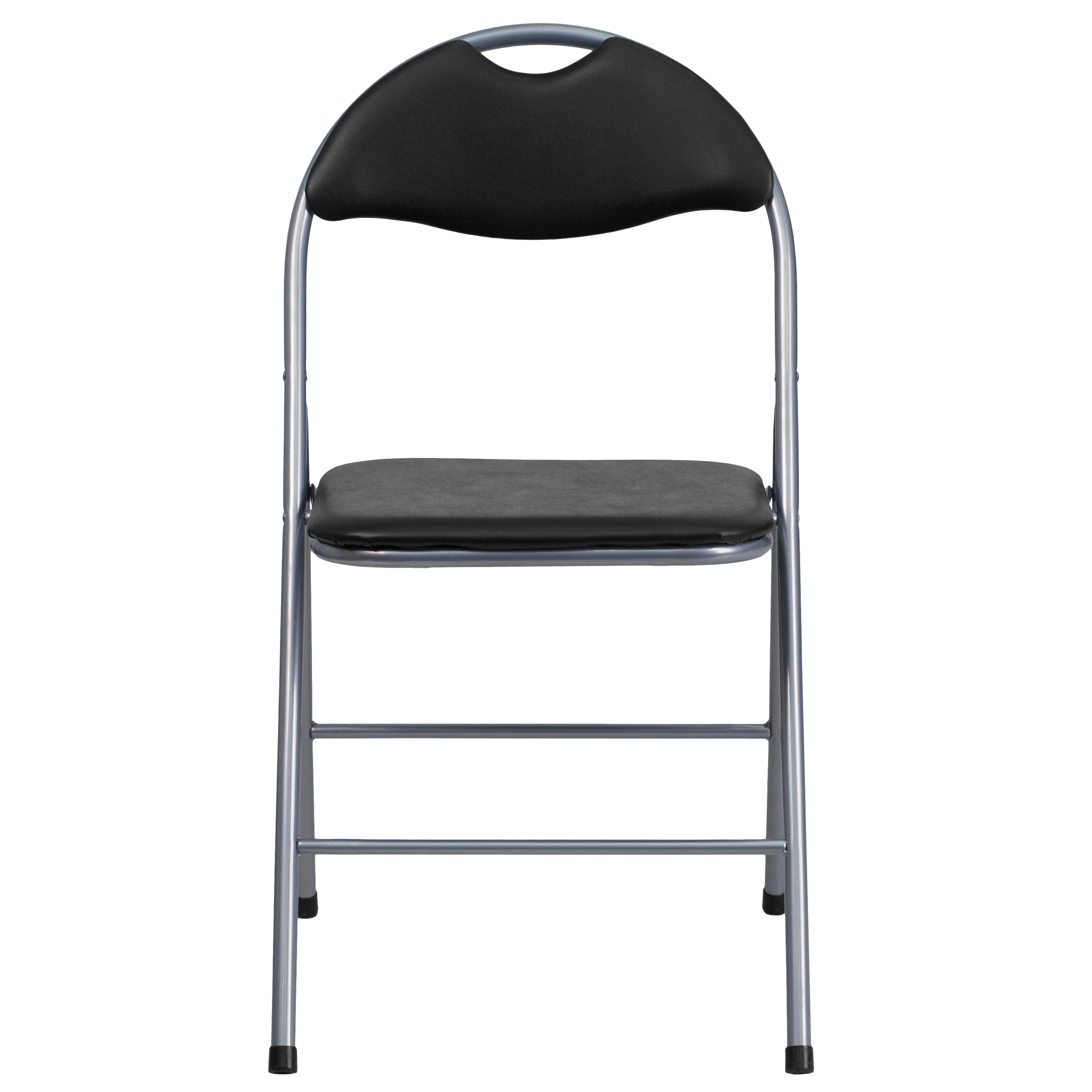 HERCULES Series Black Vinyl Metal Folding Chair With Carrying Handle