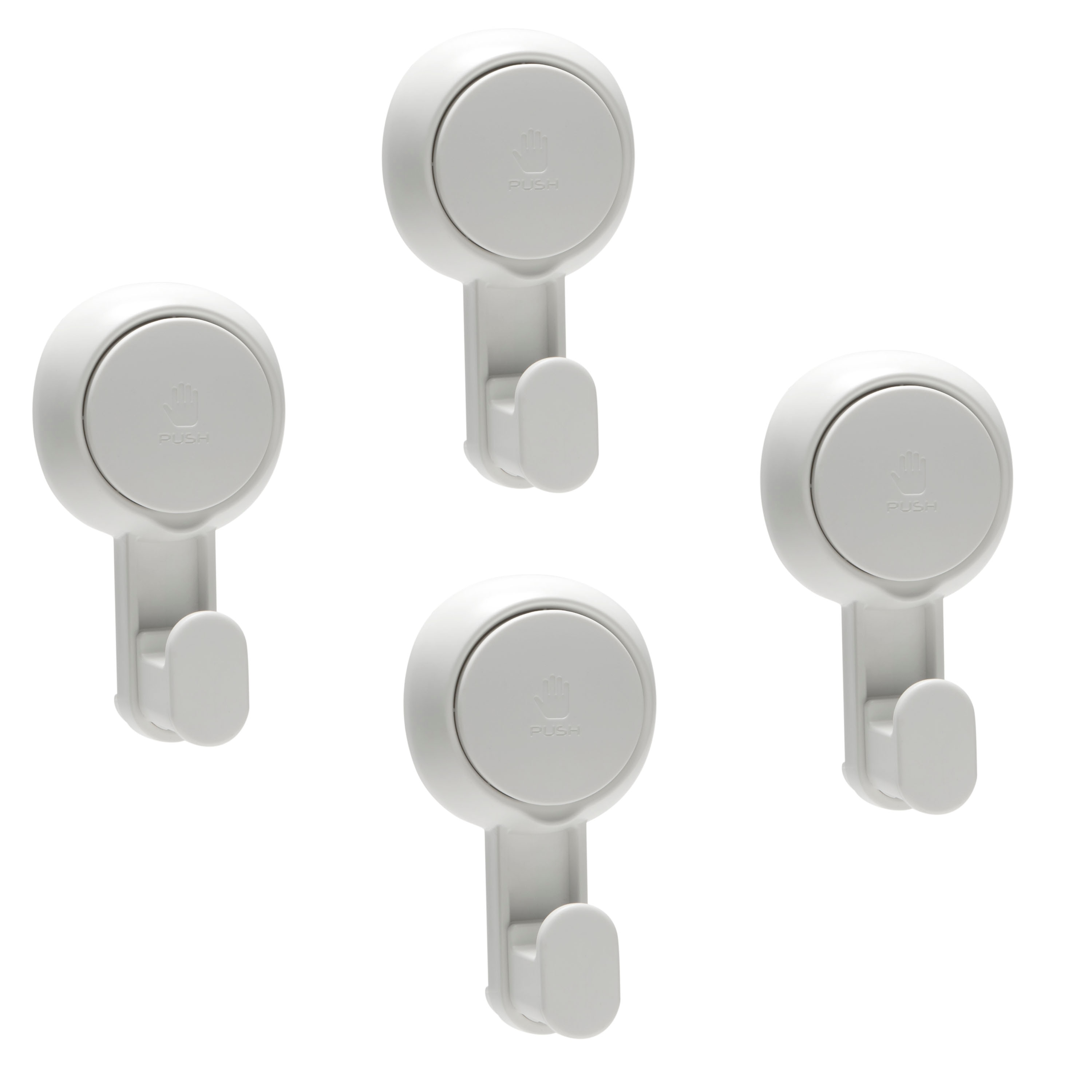 Bath Bliss 4 Pack Plastic Gel-Suction Power Hooks, White