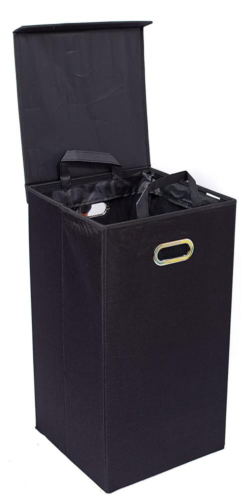 BirdRock Home Single Linen Laundry Hamper with Lid and Removable Liner - Black