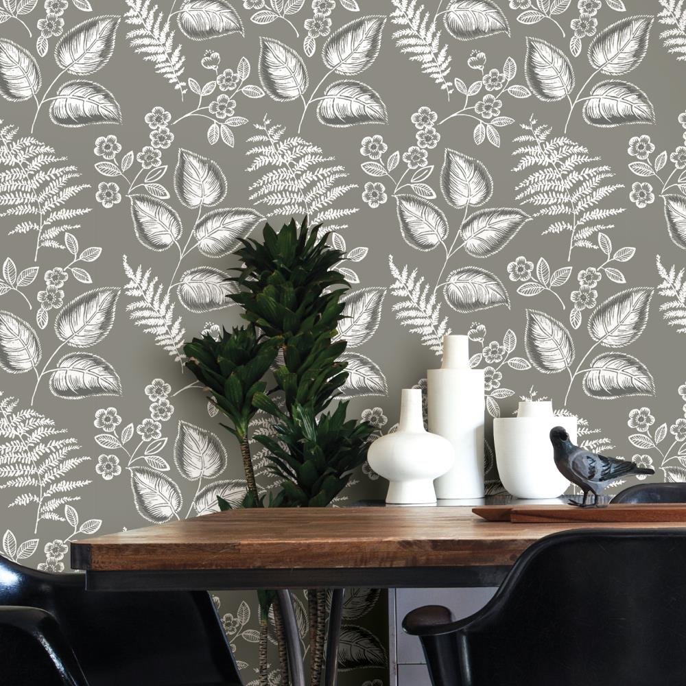 Grey Vinyl Foliage Peel and Stick Wallpaper, 30.75-Sq. Feet