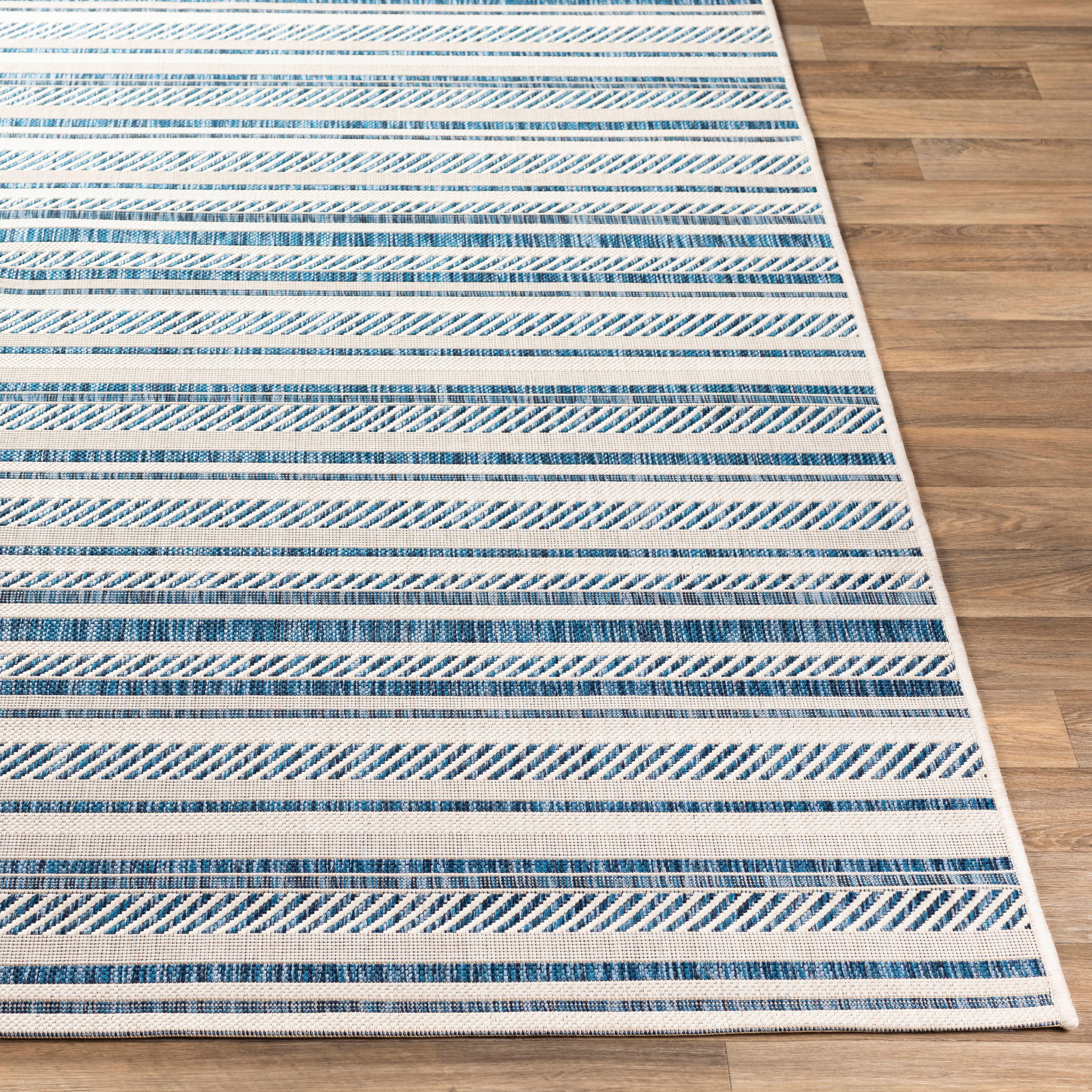 Eagean Blue Reversible Synthetic Rectangular Rug 6'7" x 9'