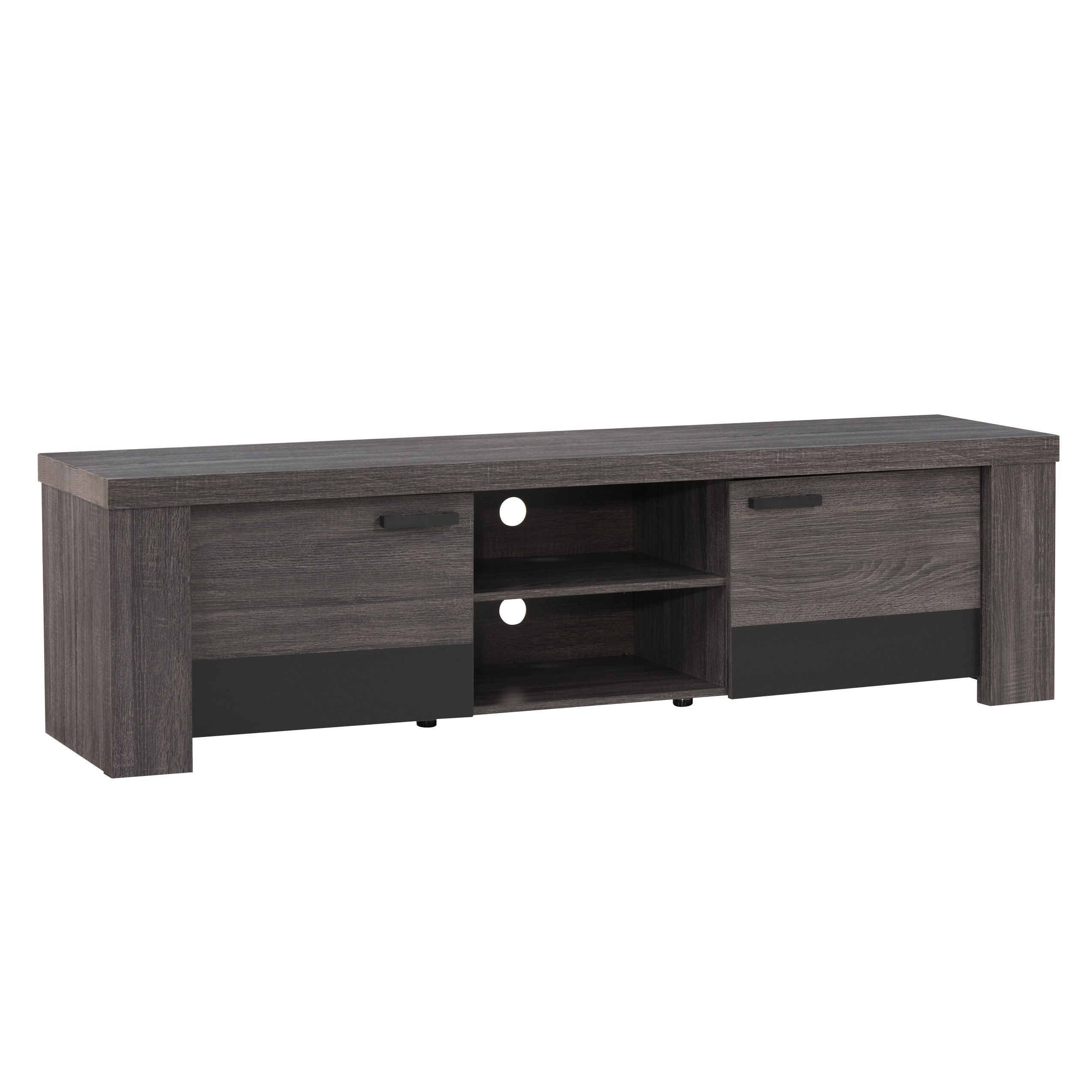 Distressed Carbon Grey and Black Wood TV Stand with Cabinet