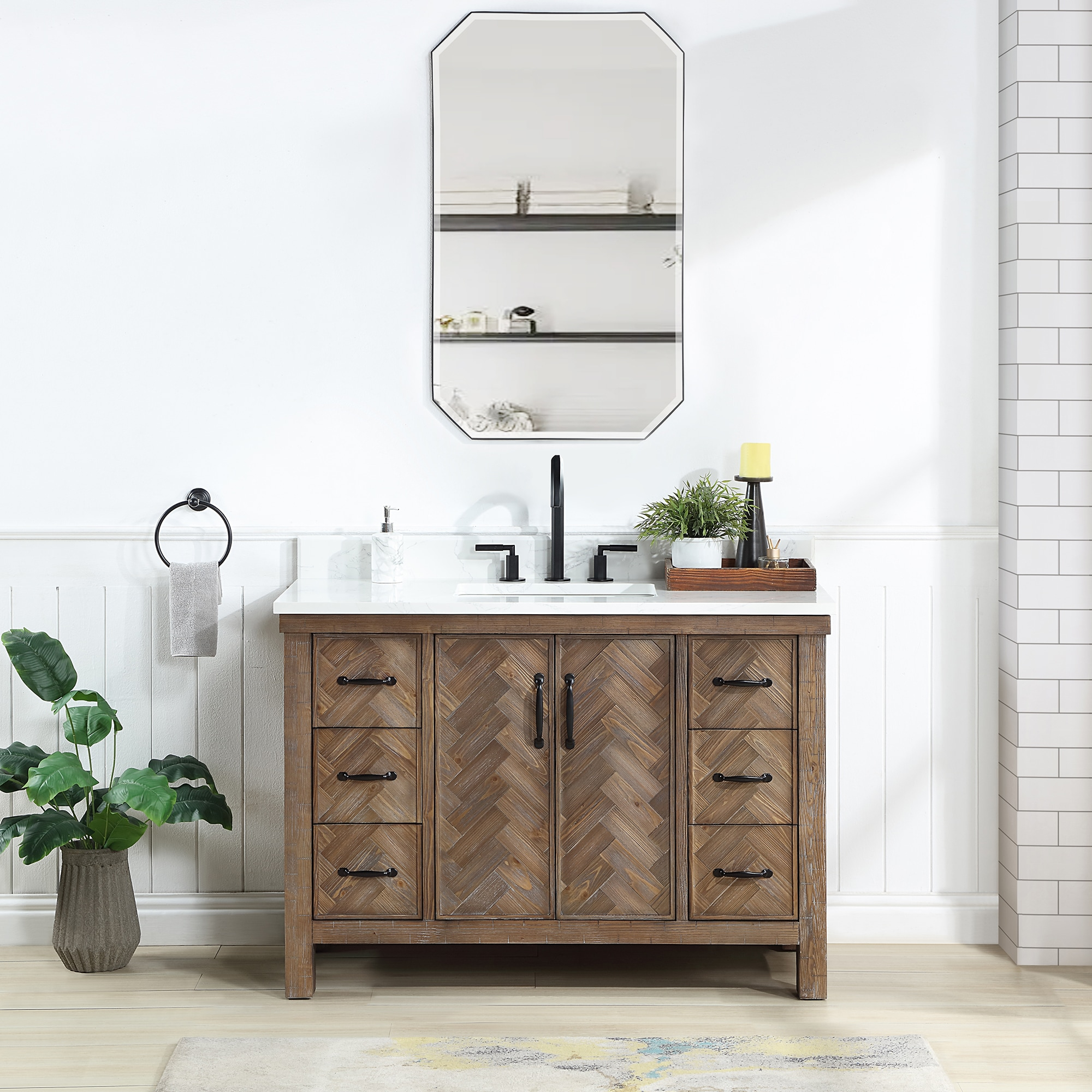 Javier 48" Bath Vanity in Spruce Antique Gray with White Grain Composite Stone