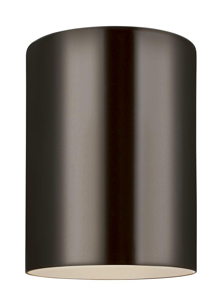 Transitional Bronze Aluminum Outdoor Cylinder Flush Mount Light