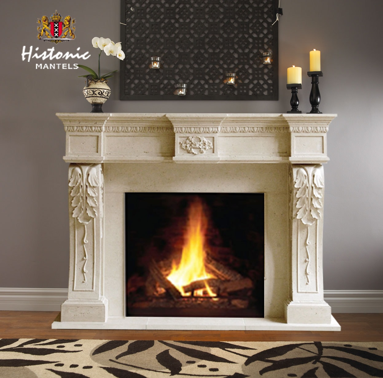 HISTORIC MANTELS LIMITED 62-in W x 52-in H Distressed ivory/beige Limestone Traditional Fireplace Surround