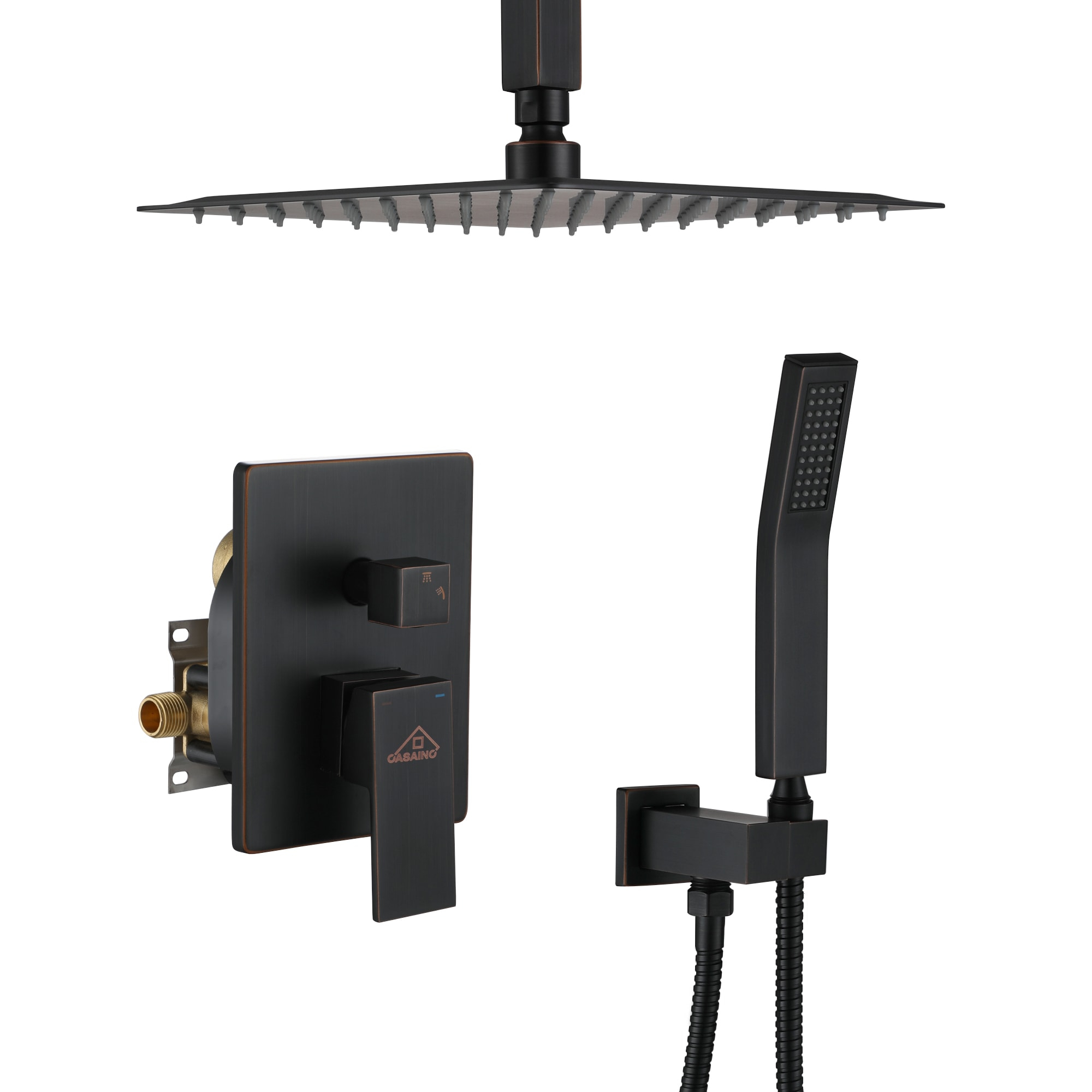 Oil Rubbed Bronze Ceiling-Mount Shower System with Handheld Shower
